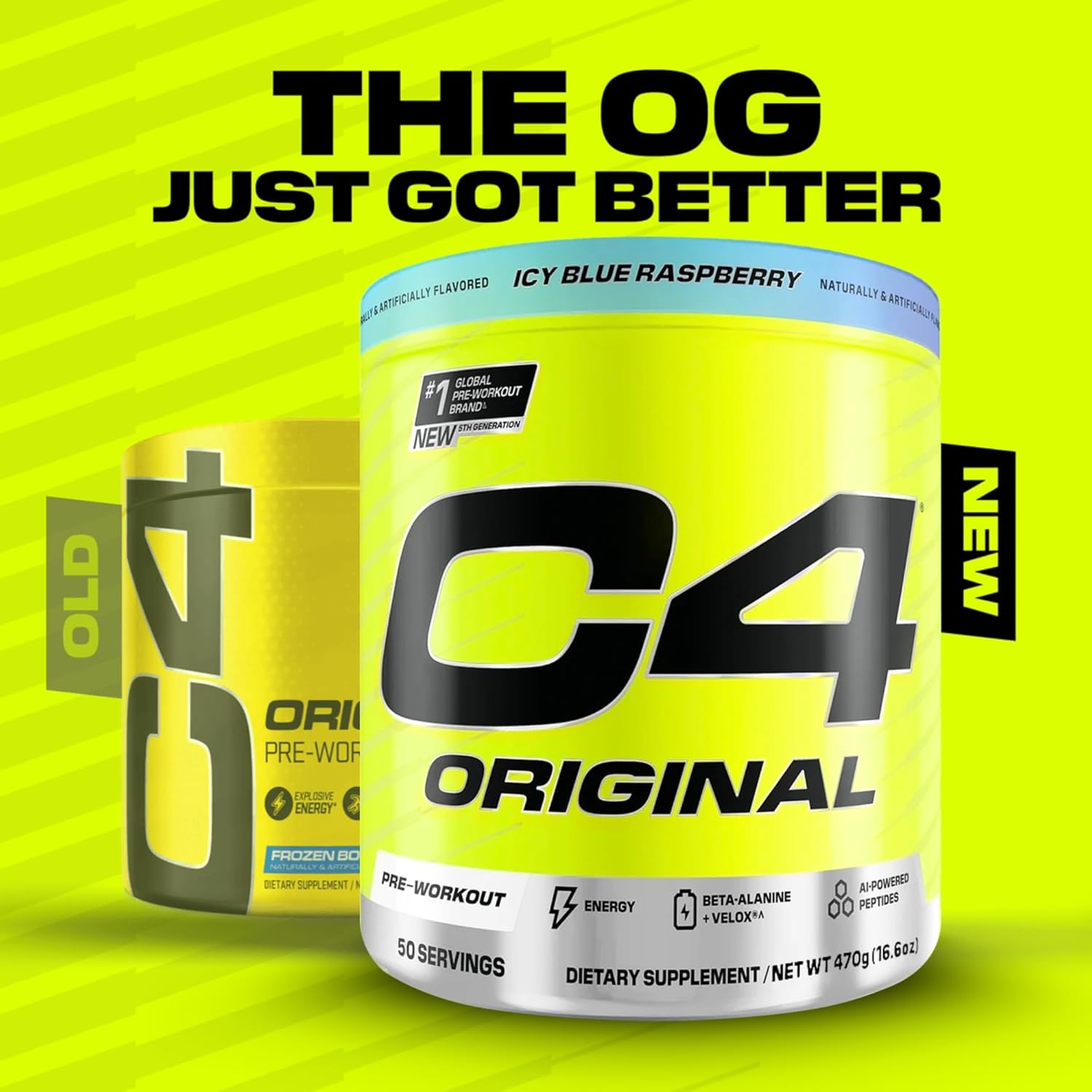 نوشیدنی پری‌ورک‌اوت سلکور مدل C4 Original، 50 سروینگ، طعم تمشک آبی