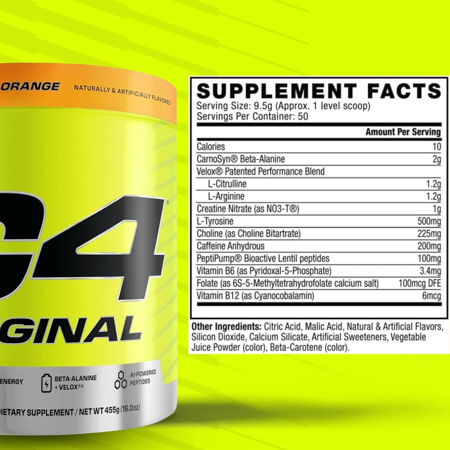 پودر پری‌ورک‌اوت سلکور مدل C4 Original، 50 سروینگ، طعم پرتقال