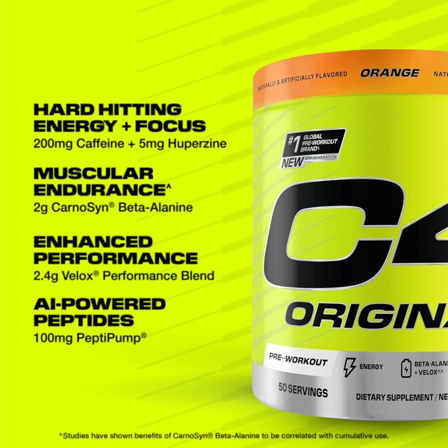 پودر پری‌ورک‌اوت سلکور مدل C4 Original، 50 سروینگ، طعم پرتقال