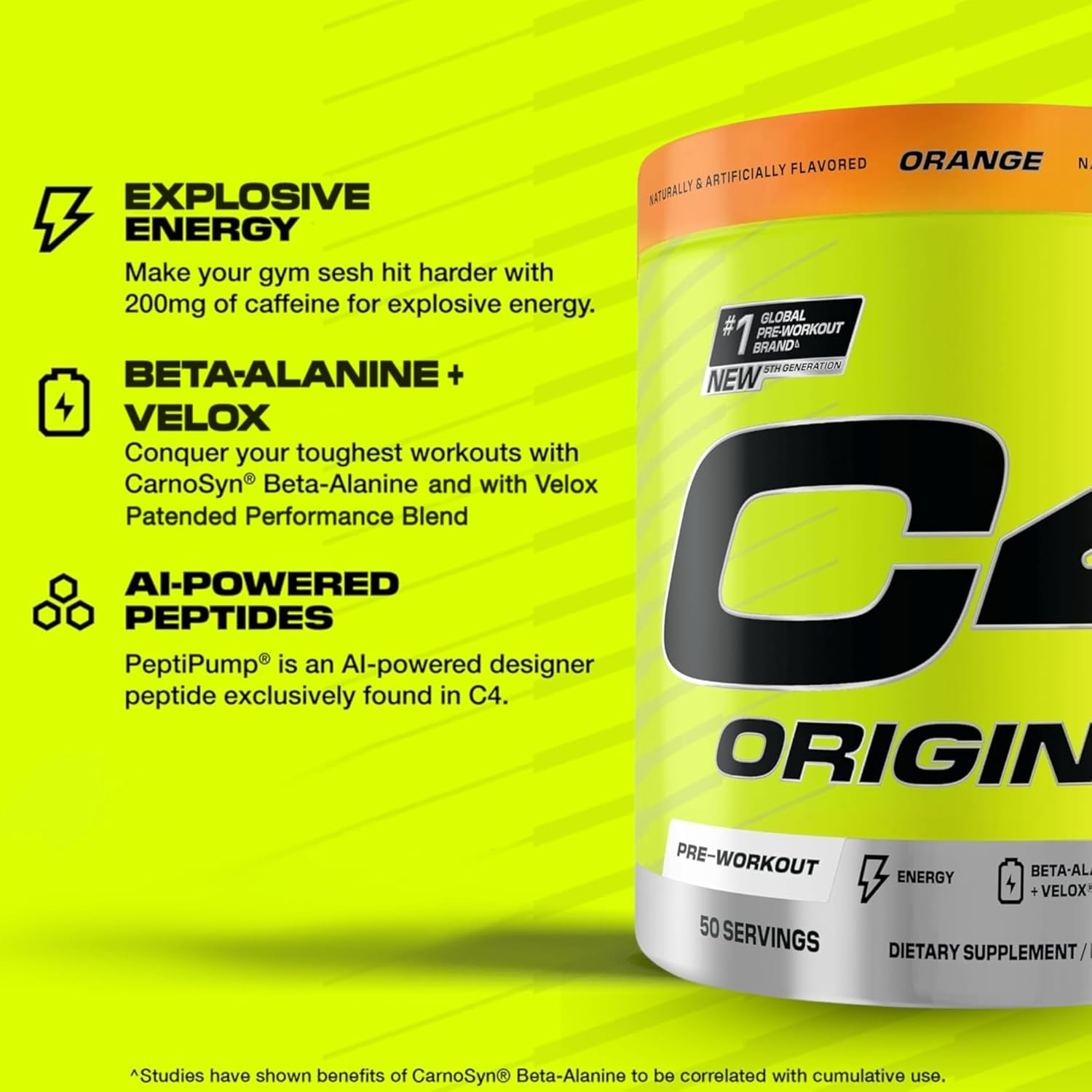 پودر پری‌ورک‌اوت سلکور مدل C4 Original، 50 سروینگ، طعم پرتقال