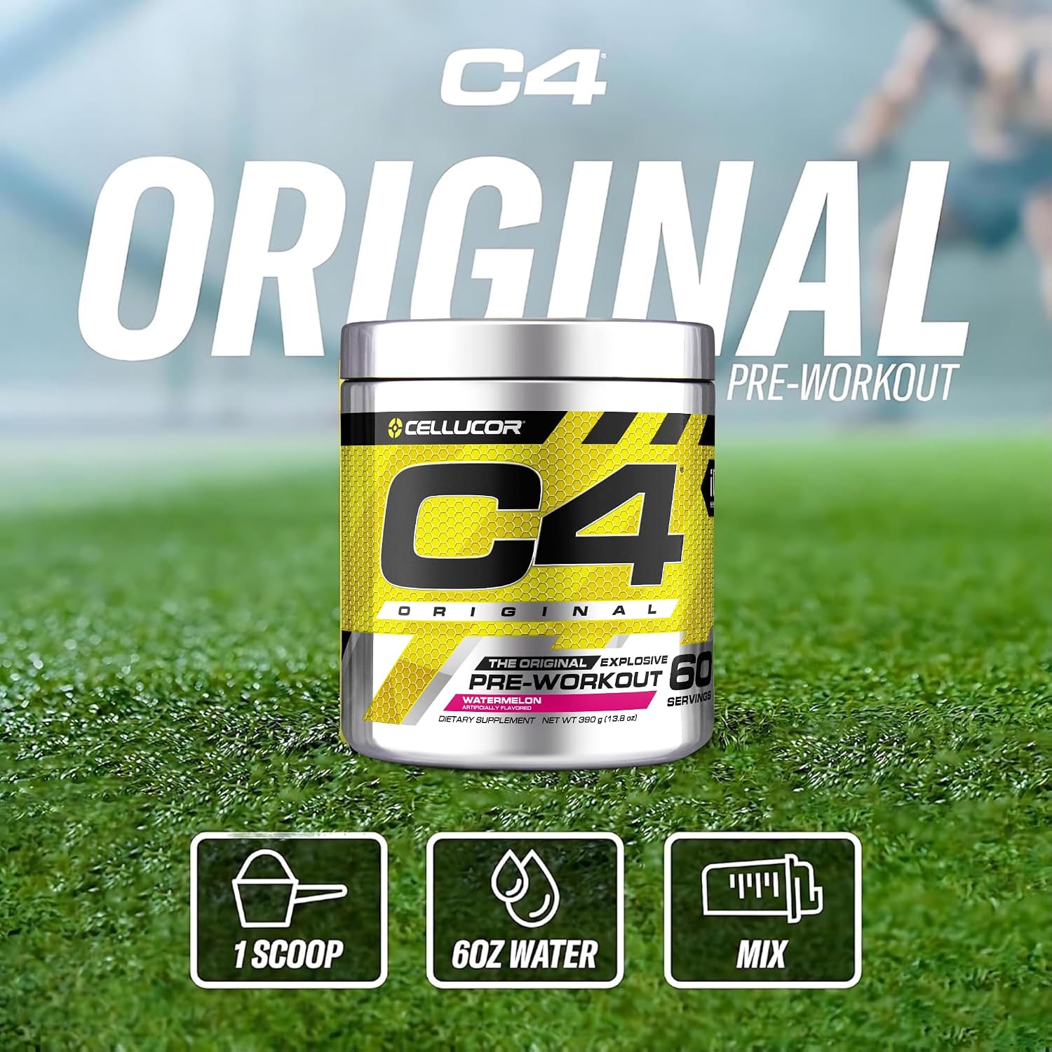 نوشیدنی پری‌ورک‌اوت سلکور مدل C4 Original، 50 سروینگ، طعم هندوانه