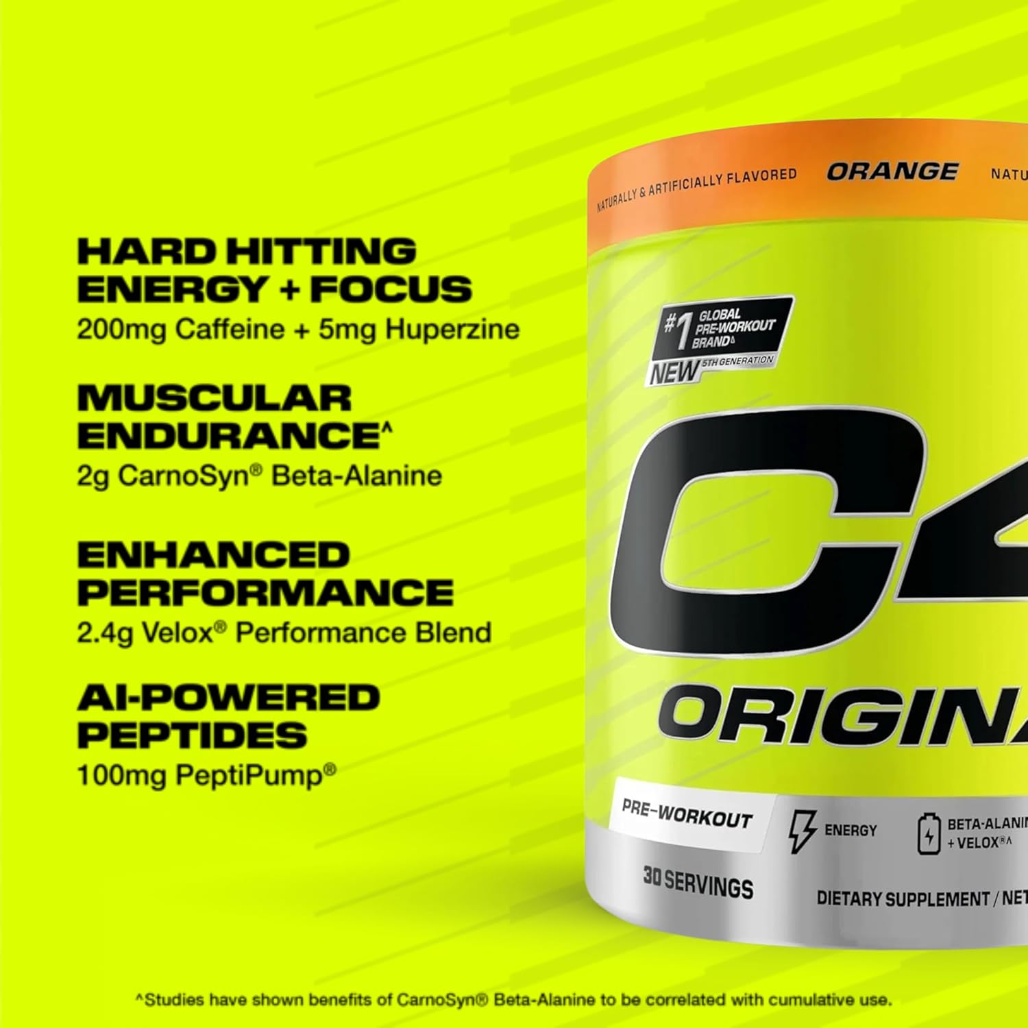 پودر پری‌ورک‌اوت سلکور مدل C4 Original، 30 سروینگ، طعم پرتقال