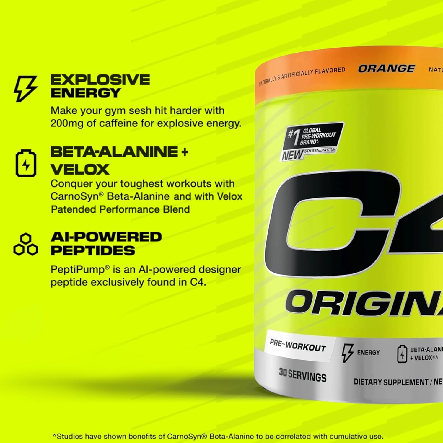 پودر پری‌ورک‌اوت سلکور مدل C4 Original، 30 سروینگ، طعم پرتقال