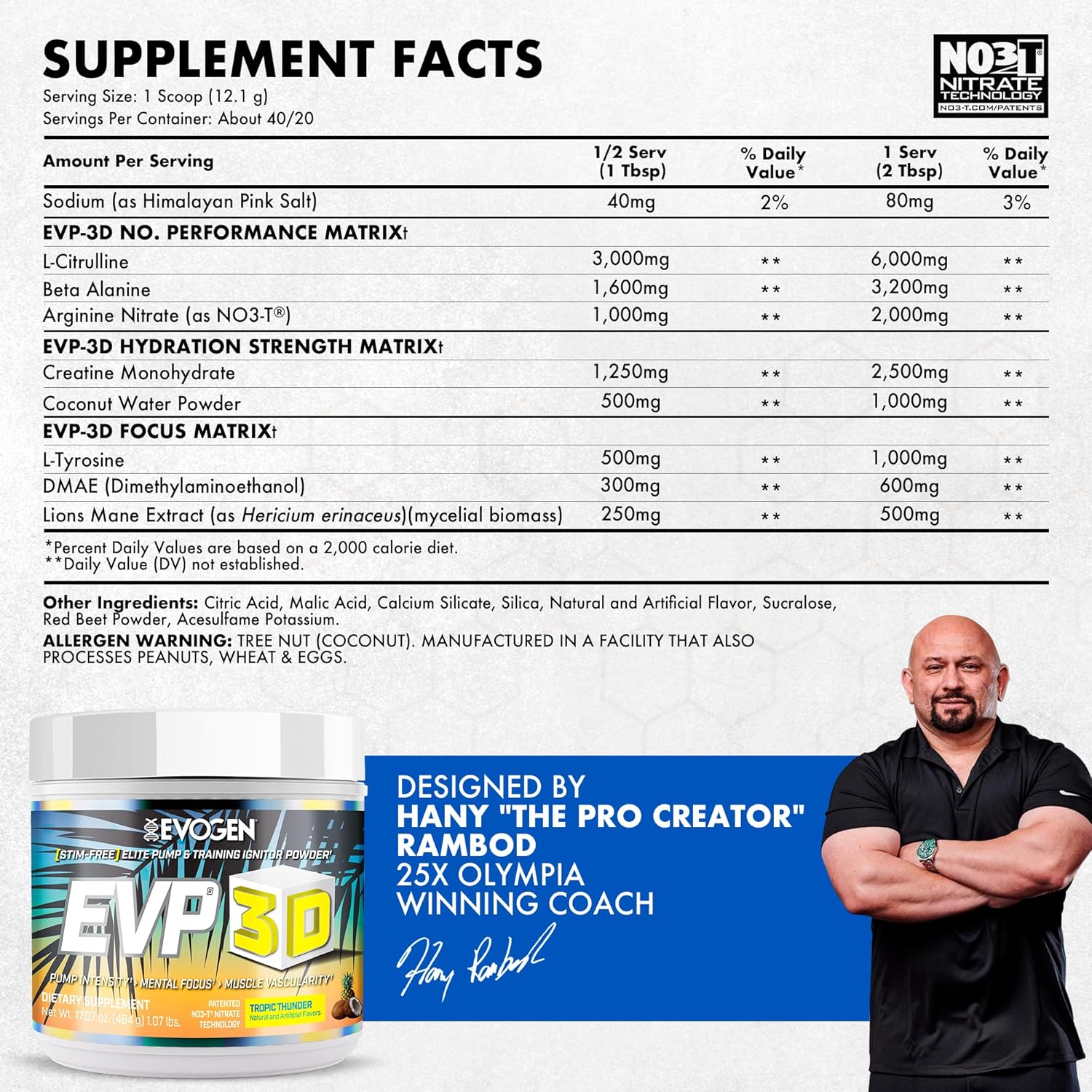 پودر پری‌ورک‌اوت اووژن مدل EVP 3D Stimulant Caffeine Free، 40 سروینگ، طعم آناناس