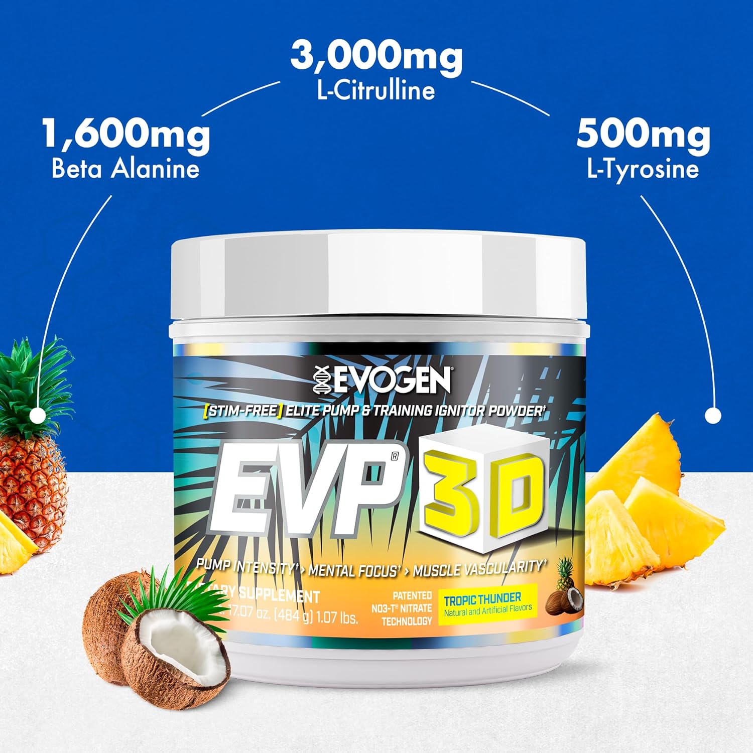 پودر پری‌ورک‌اوت اووژن مدل EVP 3D Stimulant Caffeine Free، 40 سروینگ، طعم آناناس