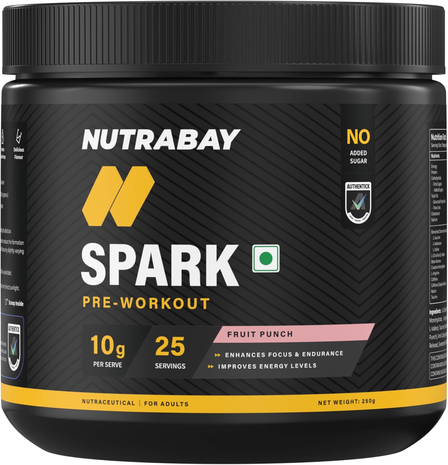 پودر پری‌ورک‌اوت نوتری‌بی مدل Gold Spark، 250 گرم، طعم پانچ میوه