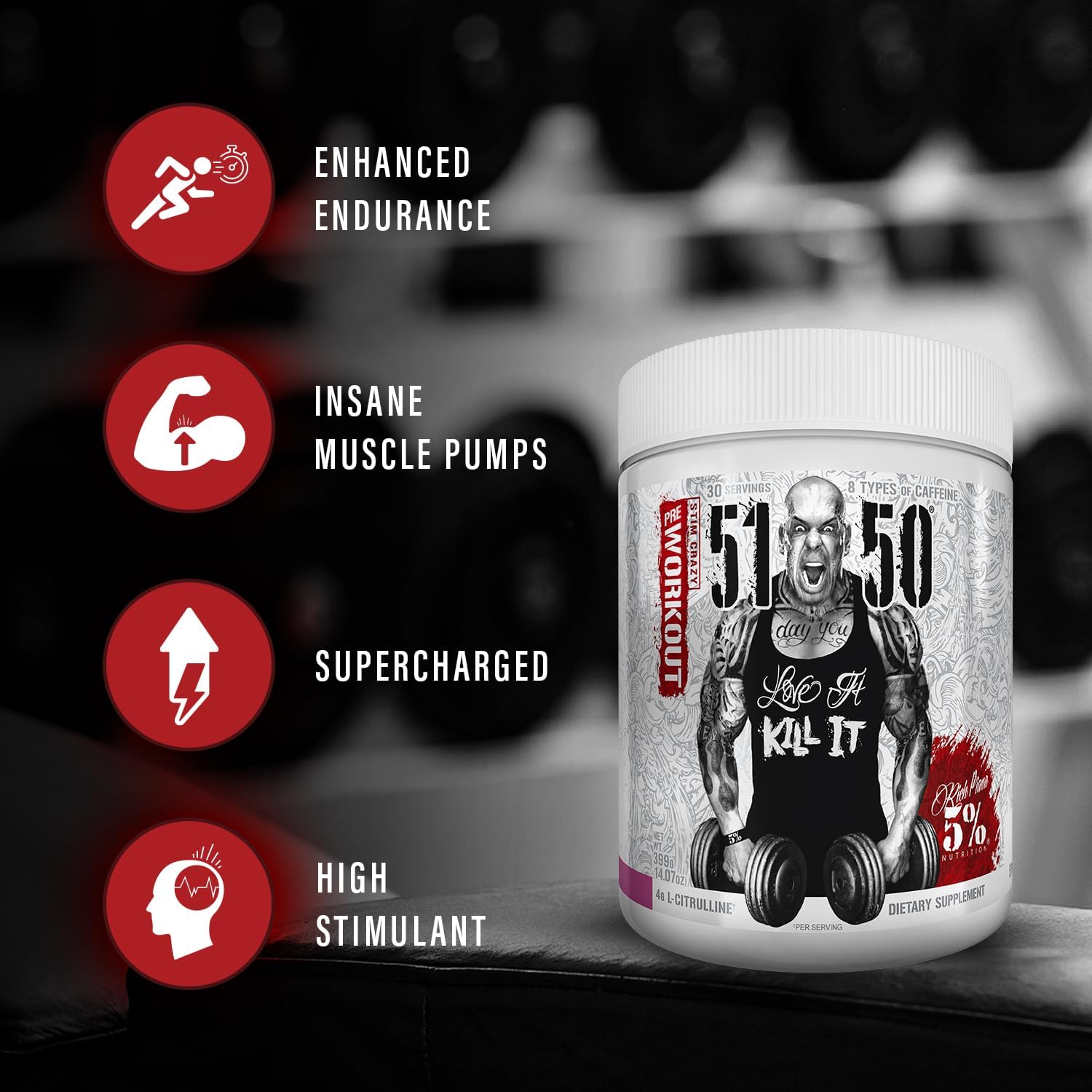 پودر پری‌ورک‌اوت 5% Nutrition مدل Rich Piana 5150 High Stim