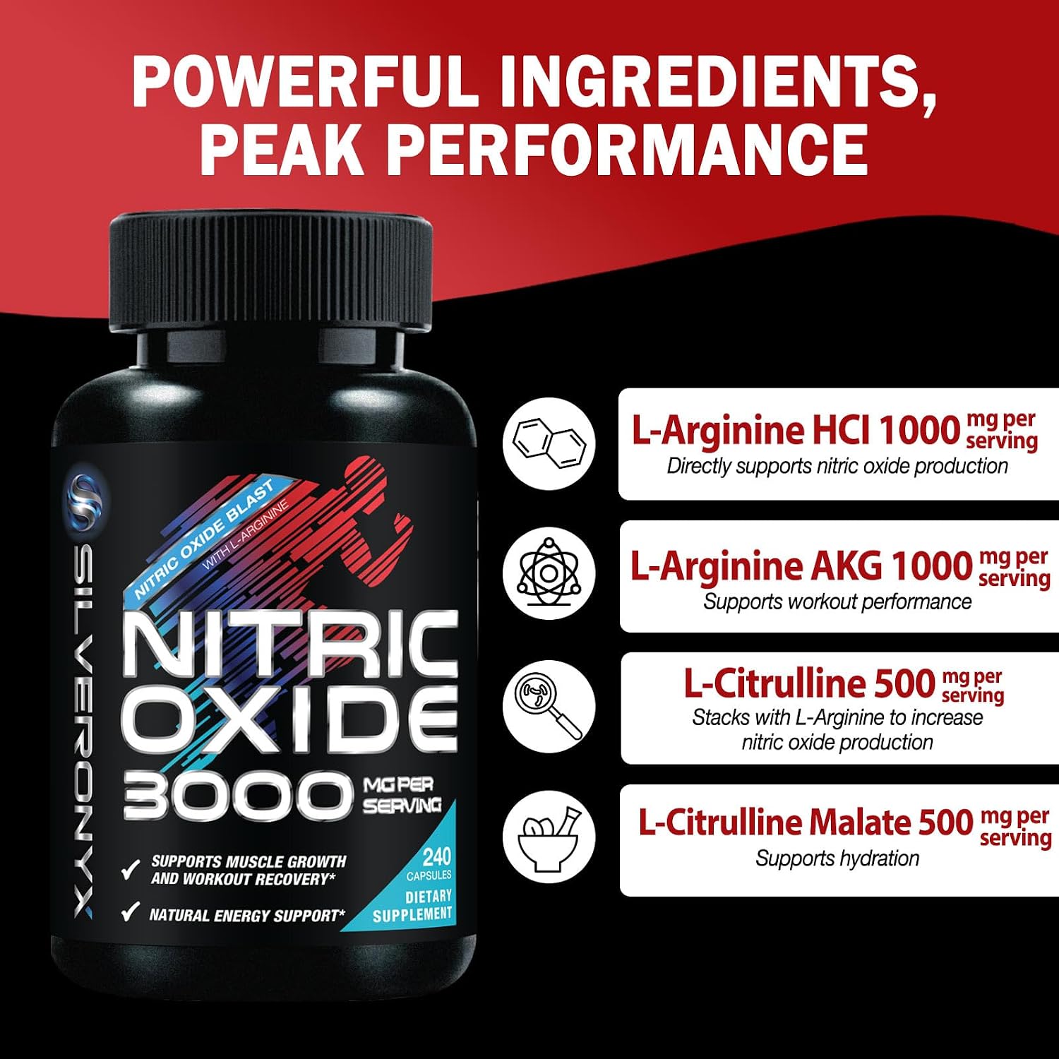 کپسول بتا آلانین SILVERONYX مدل Extra Strength Nitric Oxide، 240 کپسول