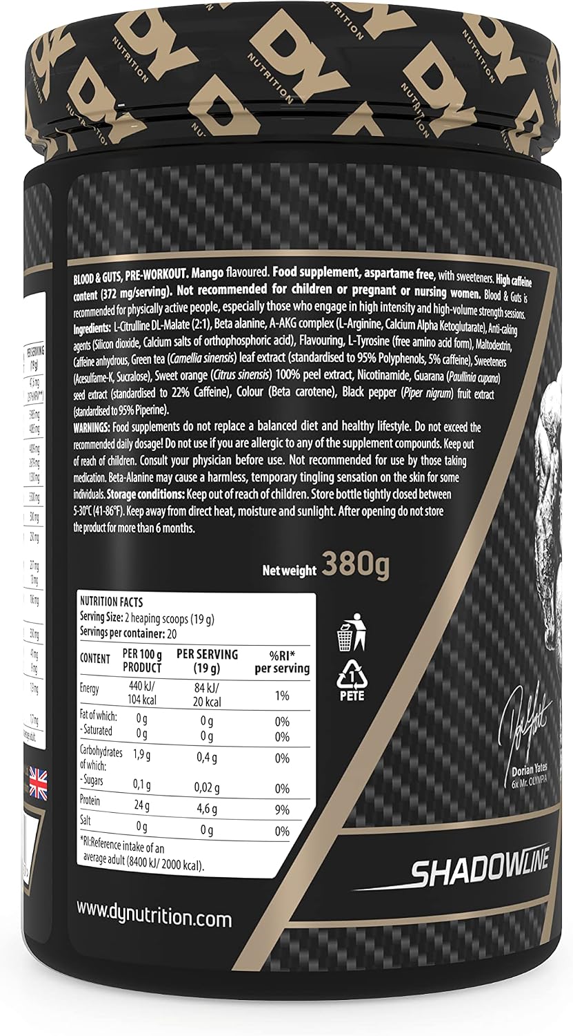 پودر پری‌ورک‌اوت DY Nutrition مدل Blood and Guts، 380 گرم، طعم انبه