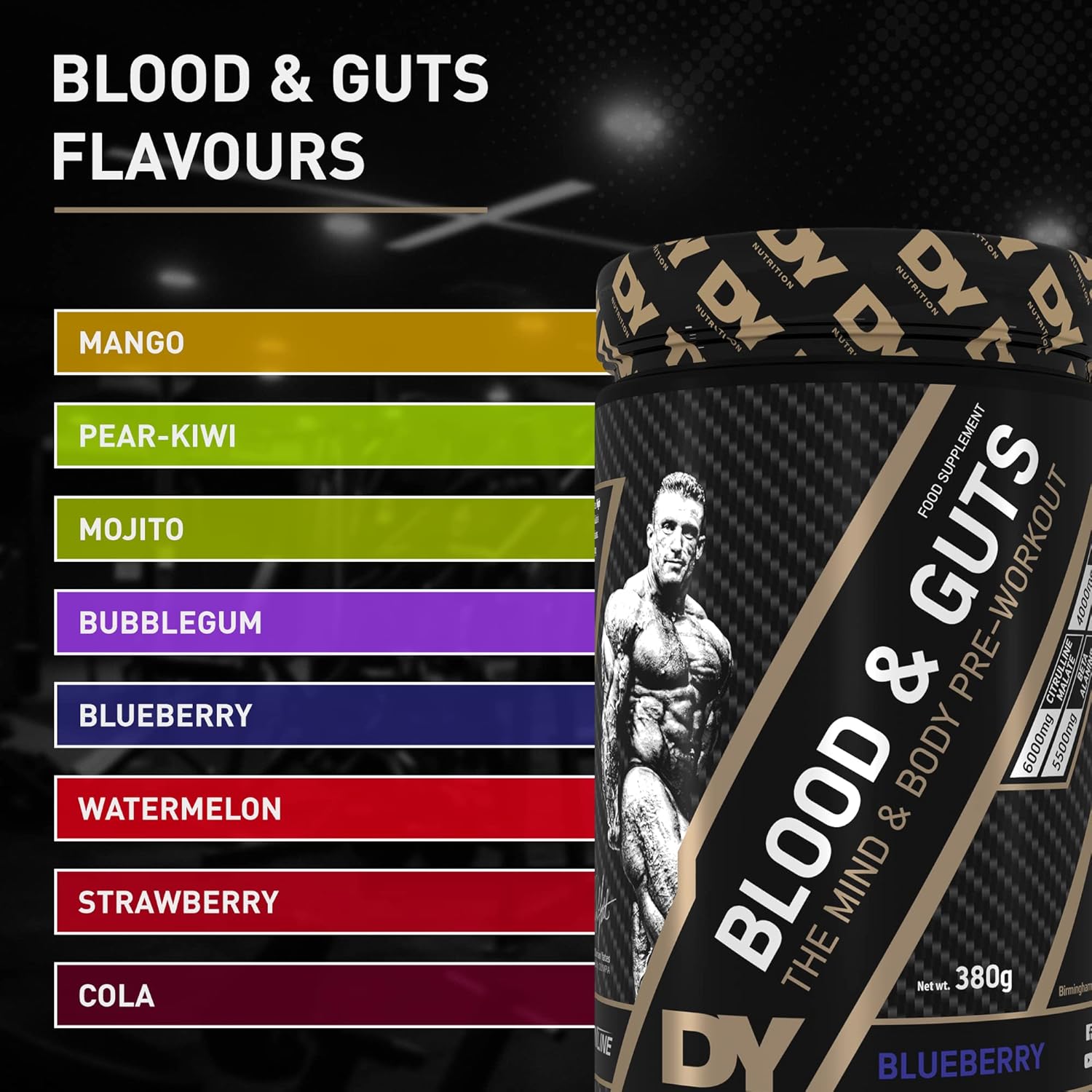 پودر پری‌ورک‌اوت DY Nutrition مدل Blood and Guts، 380 گرم، طعم انبه
