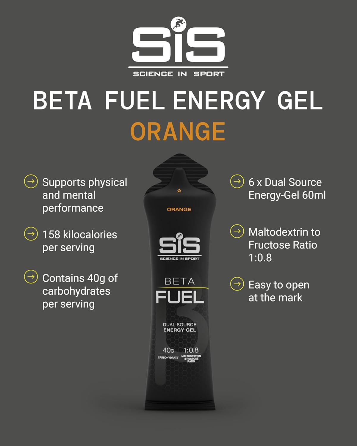 پودر نوشیدنی کربوهیدراتی ساینس این اسپرت مدل Beta Fuel Energy Gels، 6 بسته، طعم پرتقال