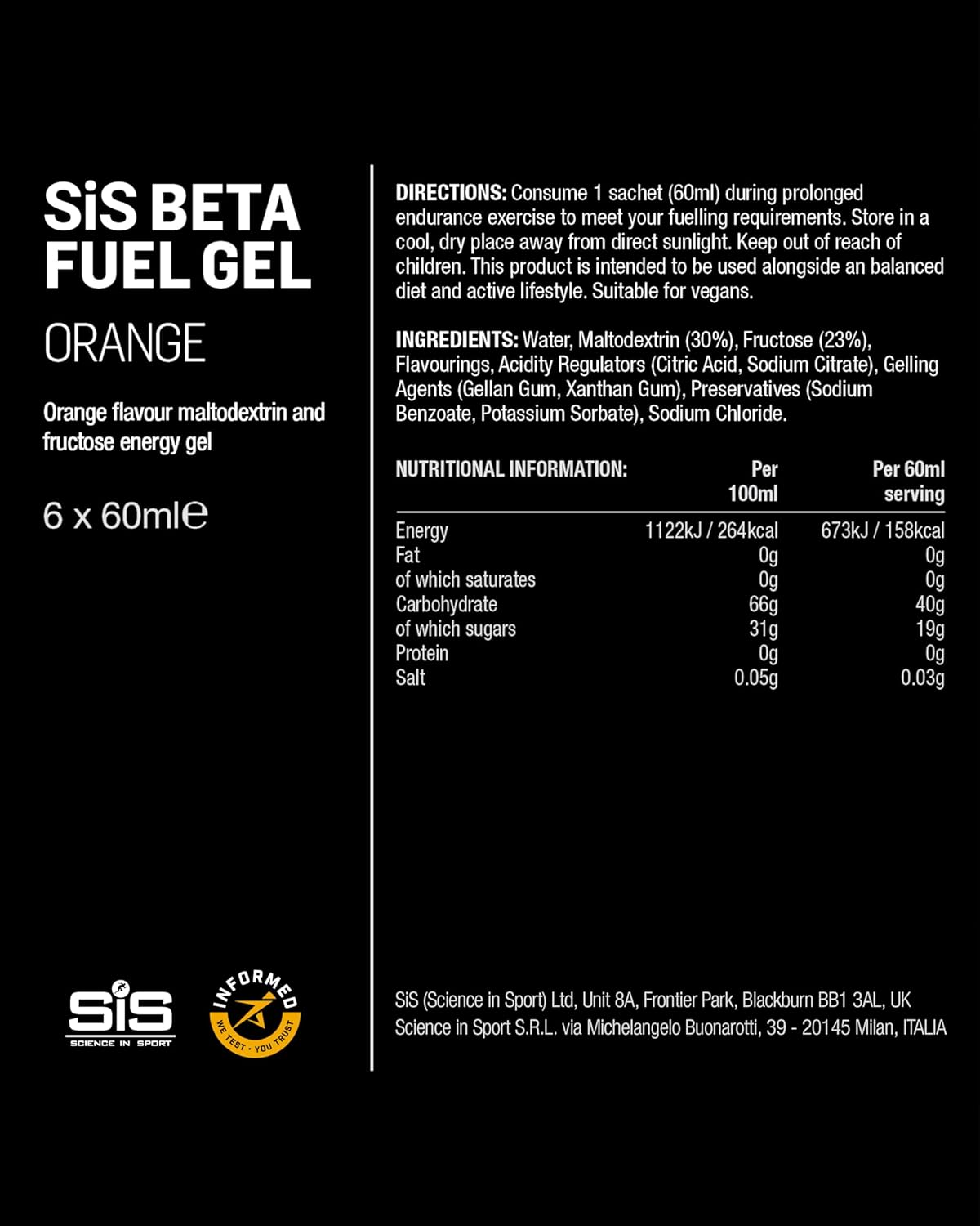 پودر نوشیدنی کربوهیدراتی ساینس این اسپرت مدل Beta Fuel Energy Gels، 6 بسته، طعم پرتقال