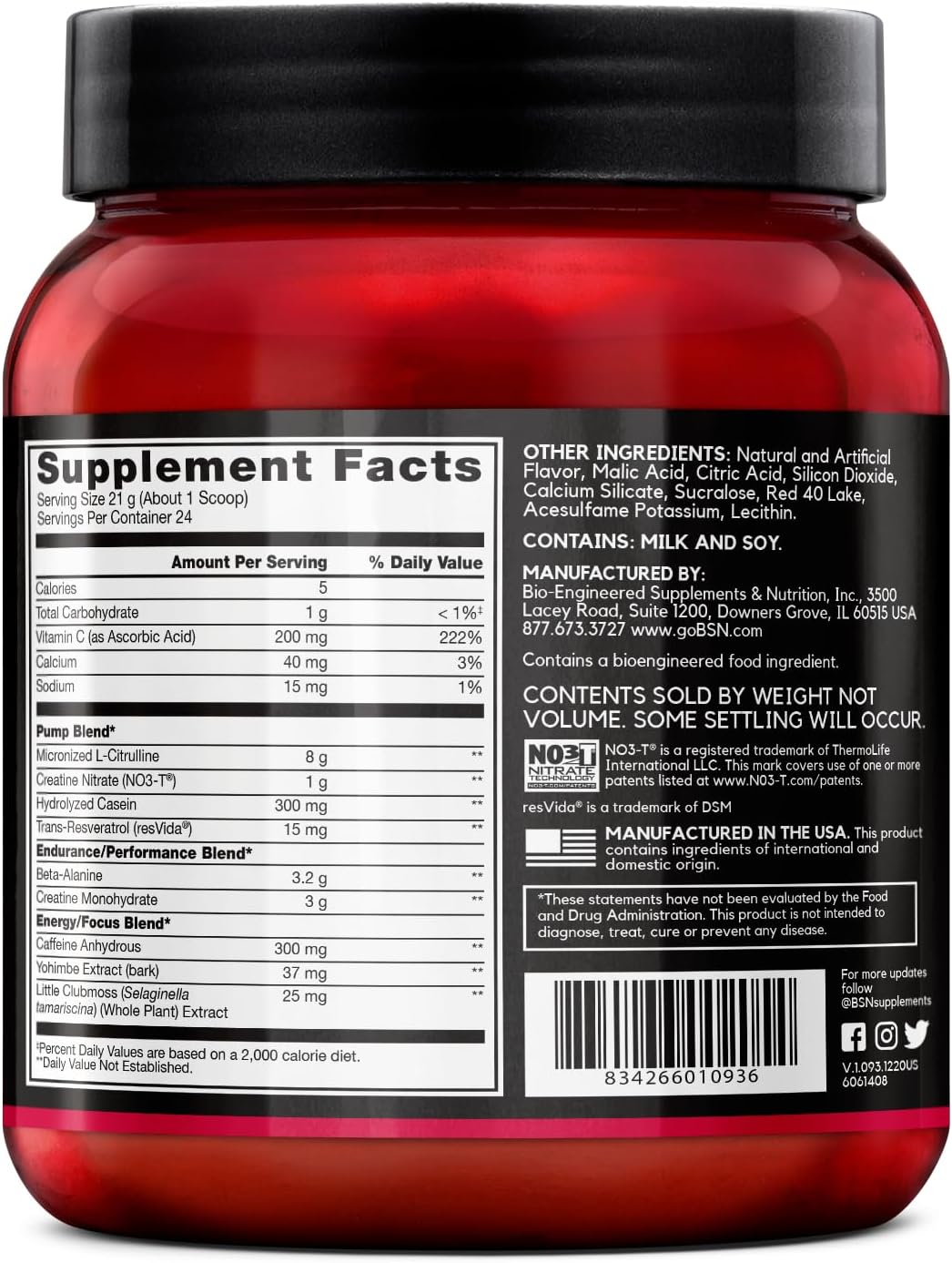 پودر پری‌ورک‌اوت BSN مدل N.O.-XPLODE Vaso، 24 سروینگ، طعم Cherry Bomb