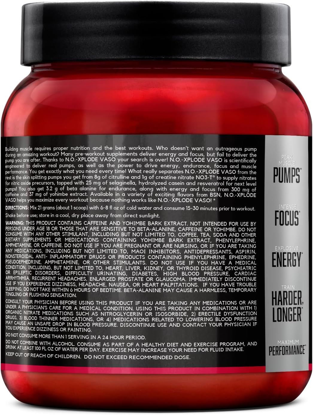 پودر پری‌ورک‌اوت BSN مدل N.O.-XPLODE Vaso، 24 سروینگ، طعم Cherry Bomb