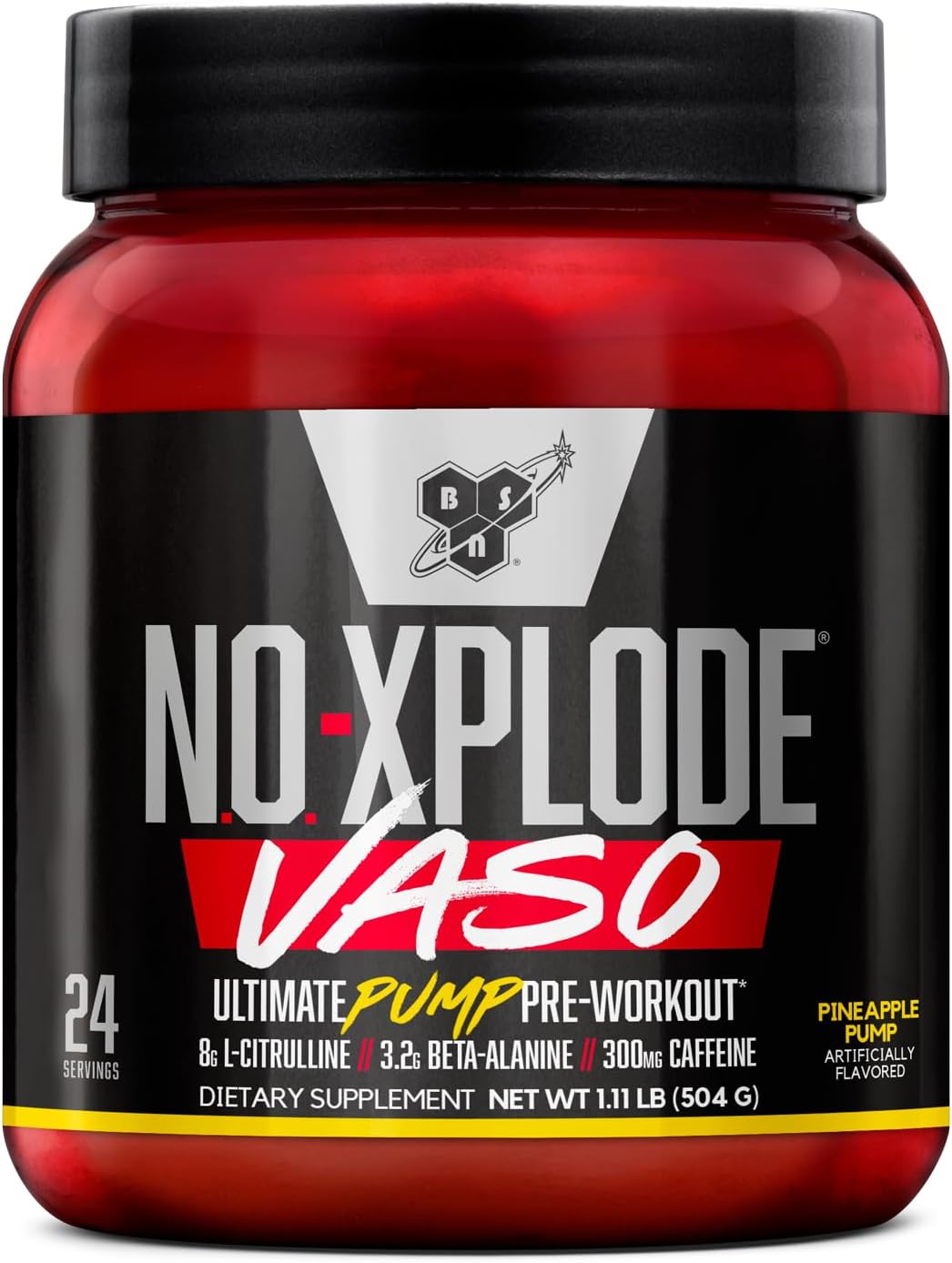 پودر پری‌ورک‌اوت BSN مدل N.O.-XPLODE Vaso، 24 سروینگ، طعم آناناس