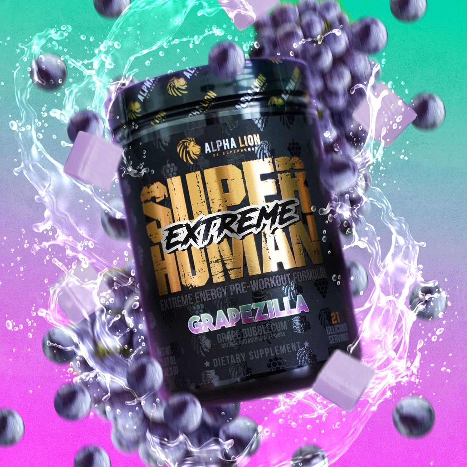پودر پری‌ورک‌اوت ALPHA LION مدل Superhuman Extreme، 21 سروینگ، طعم انگور
