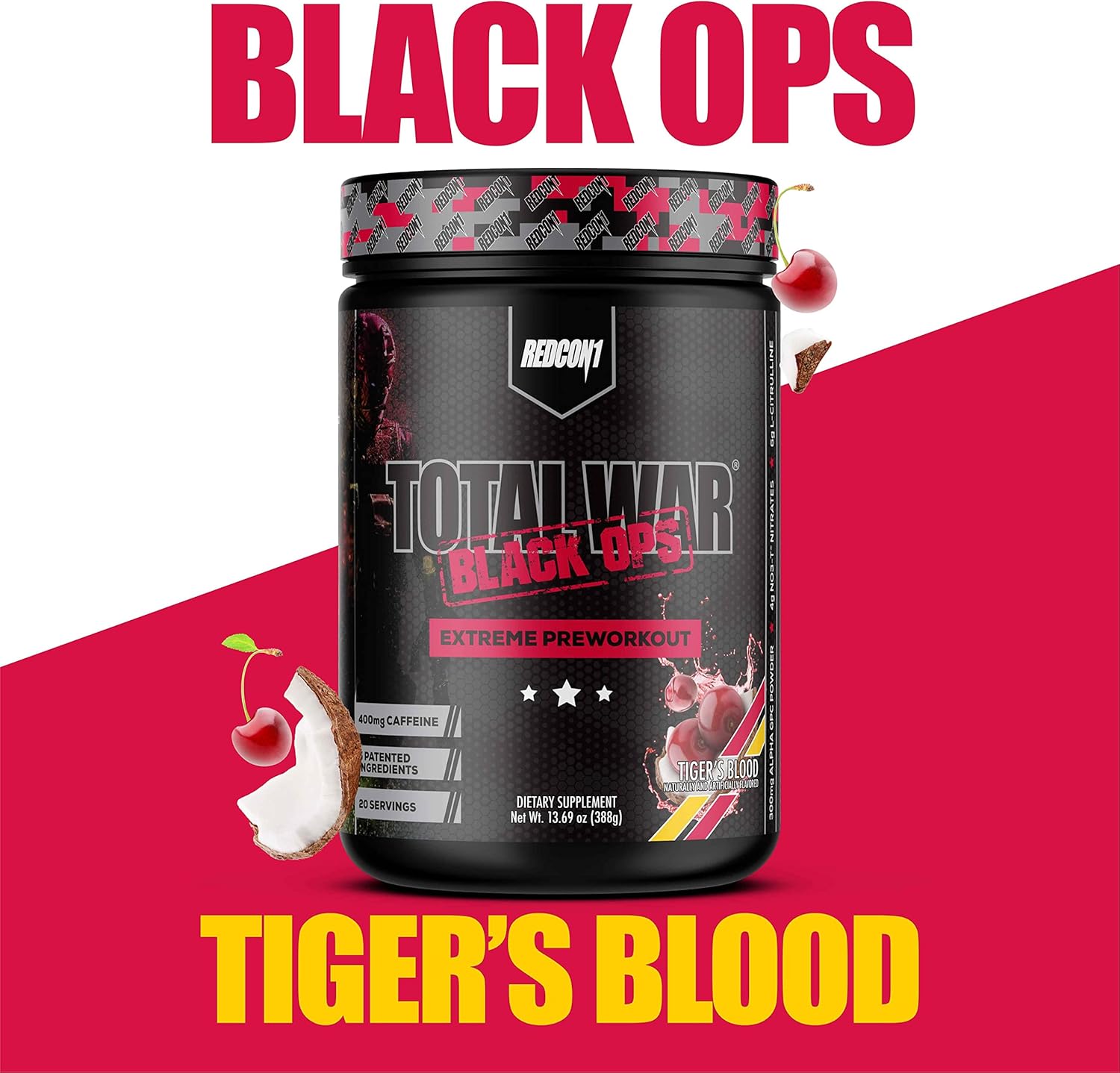 پودر پری‌ورک‌اوت ردکان وان مدل Total War BLACK OPS Extreme، 400 گرم، 20 سروینگ
