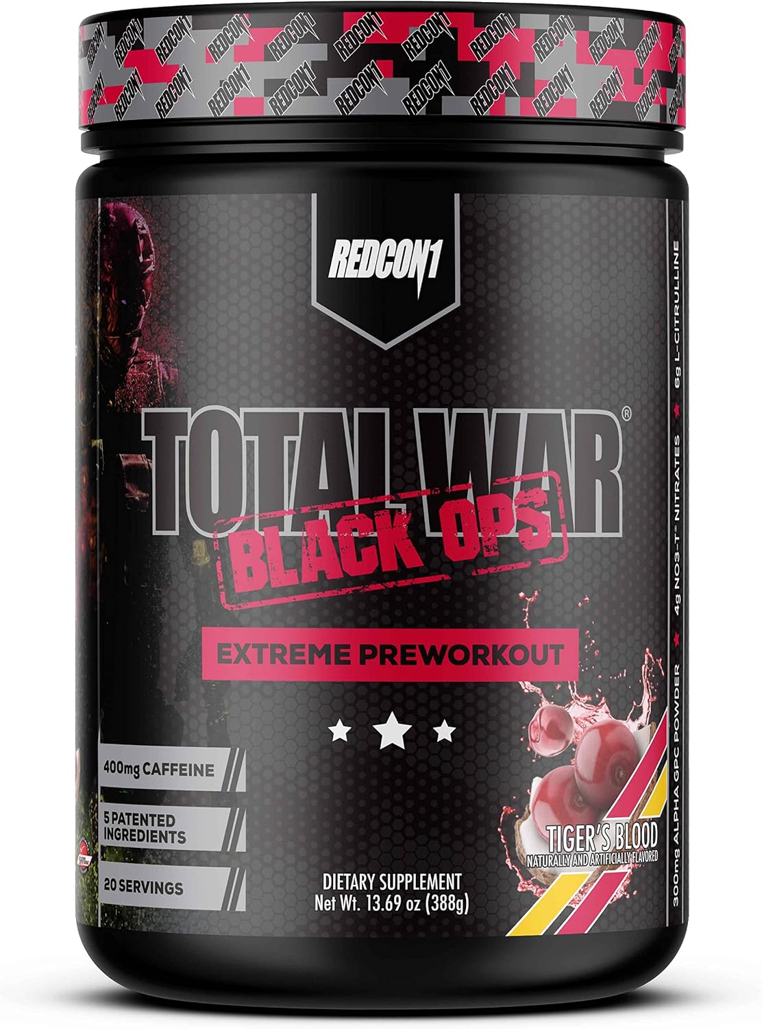 پودر پری‌ورک‌اوت ردکان وان مدل Total War BLACK OPS Extreme، 400 گرم، 20 سروینگ