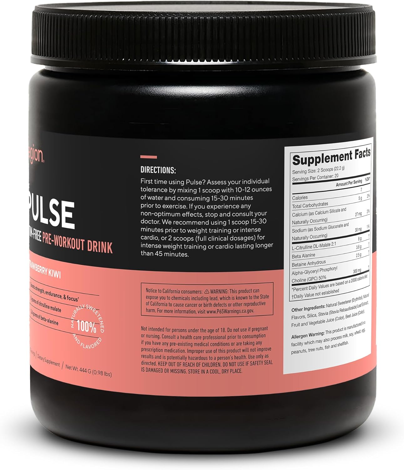 نوشیدنی پری‌ورک‌اوت لژیون مدل Pulse، طعم توت‌فرنگی و کیوی