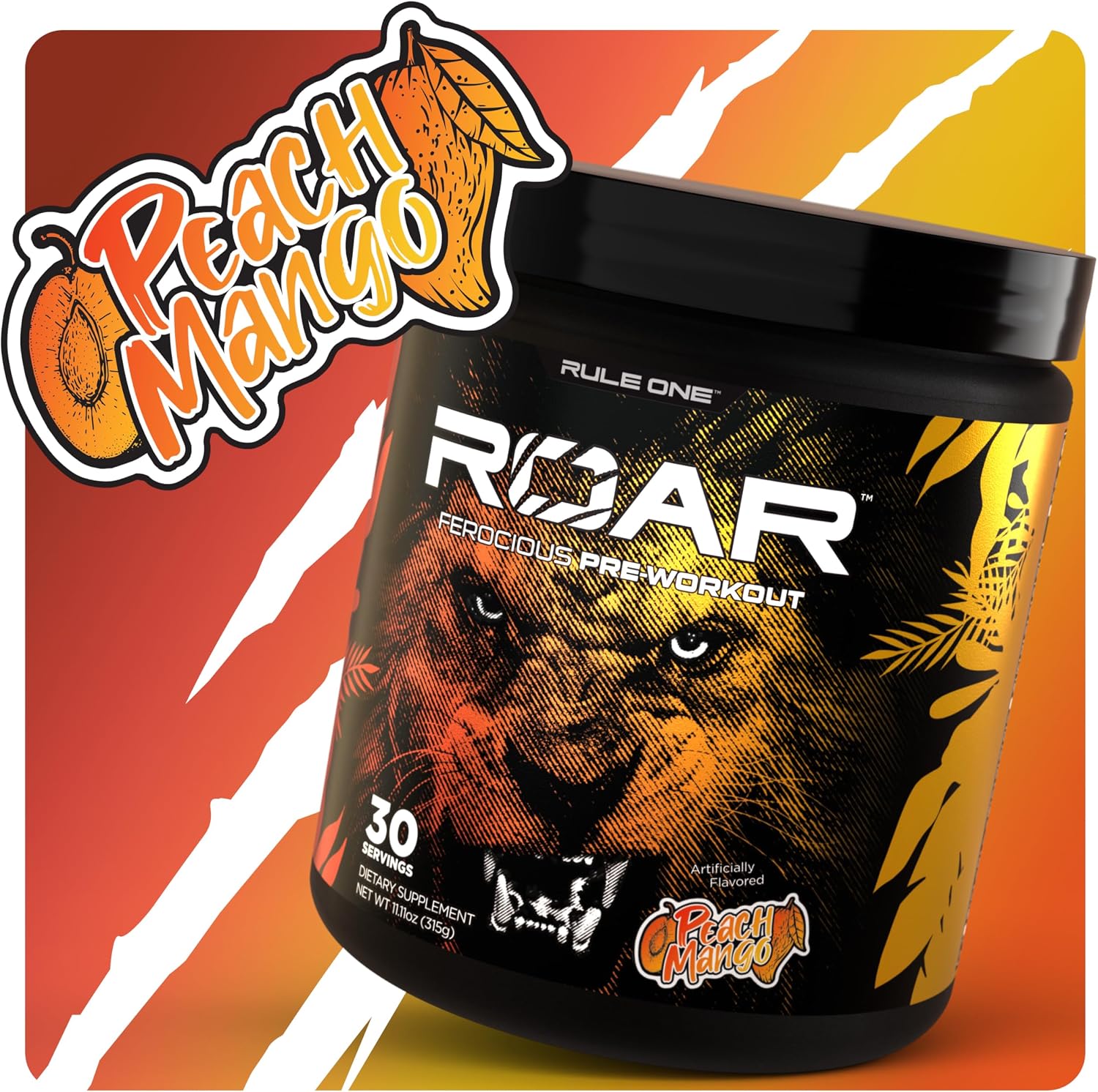 پودر پری‌ورک‌اوت Rule 1 مدل Roar، 30 سروینگ، طعم انبه