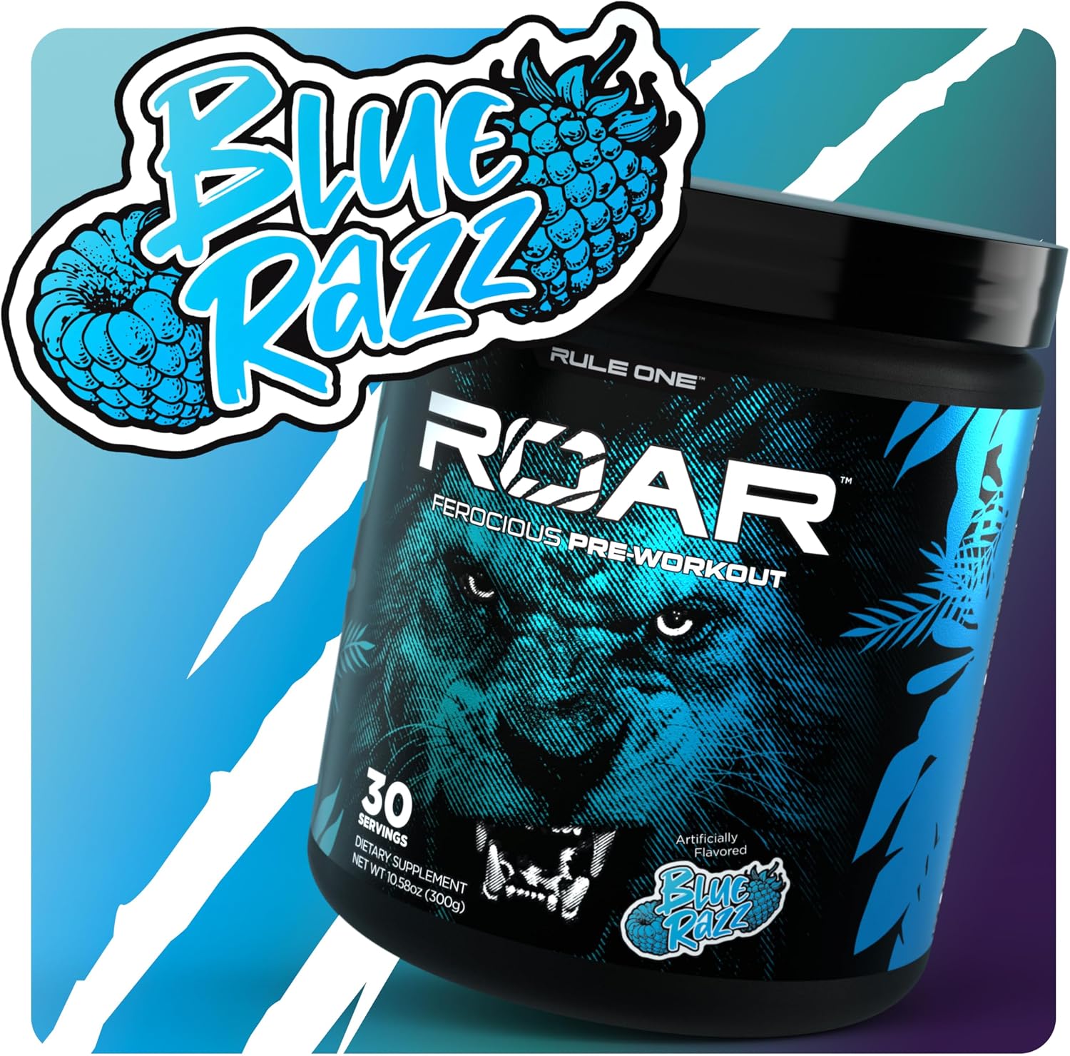 پودر پری‌ورک‌اوت Rule 1 Proteins مدل Rule1 1 Roar Ferocious، 30 سروینگ، طعم تمشک آبی