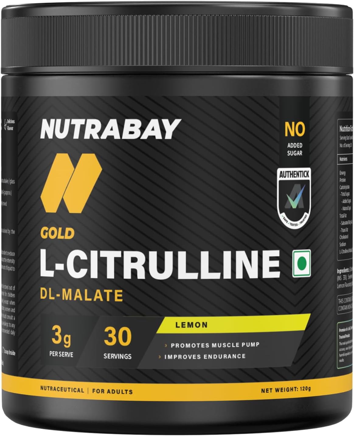 پودر پری‌ورک‌اوت نوتری‌بی مدل Gold Citrulline Malate 2:1، 120 گرم، طعم لیمو