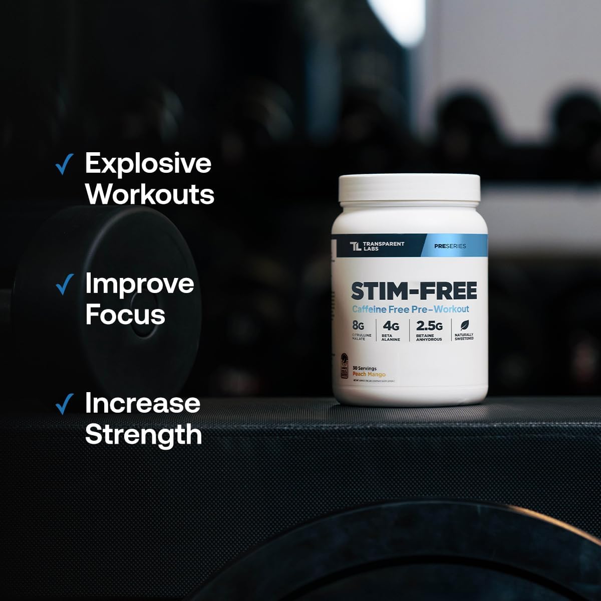 پودر پری‌ورک‌اوت ترنسپرنت لبز مدل Stim-Free، 30 سروینگ