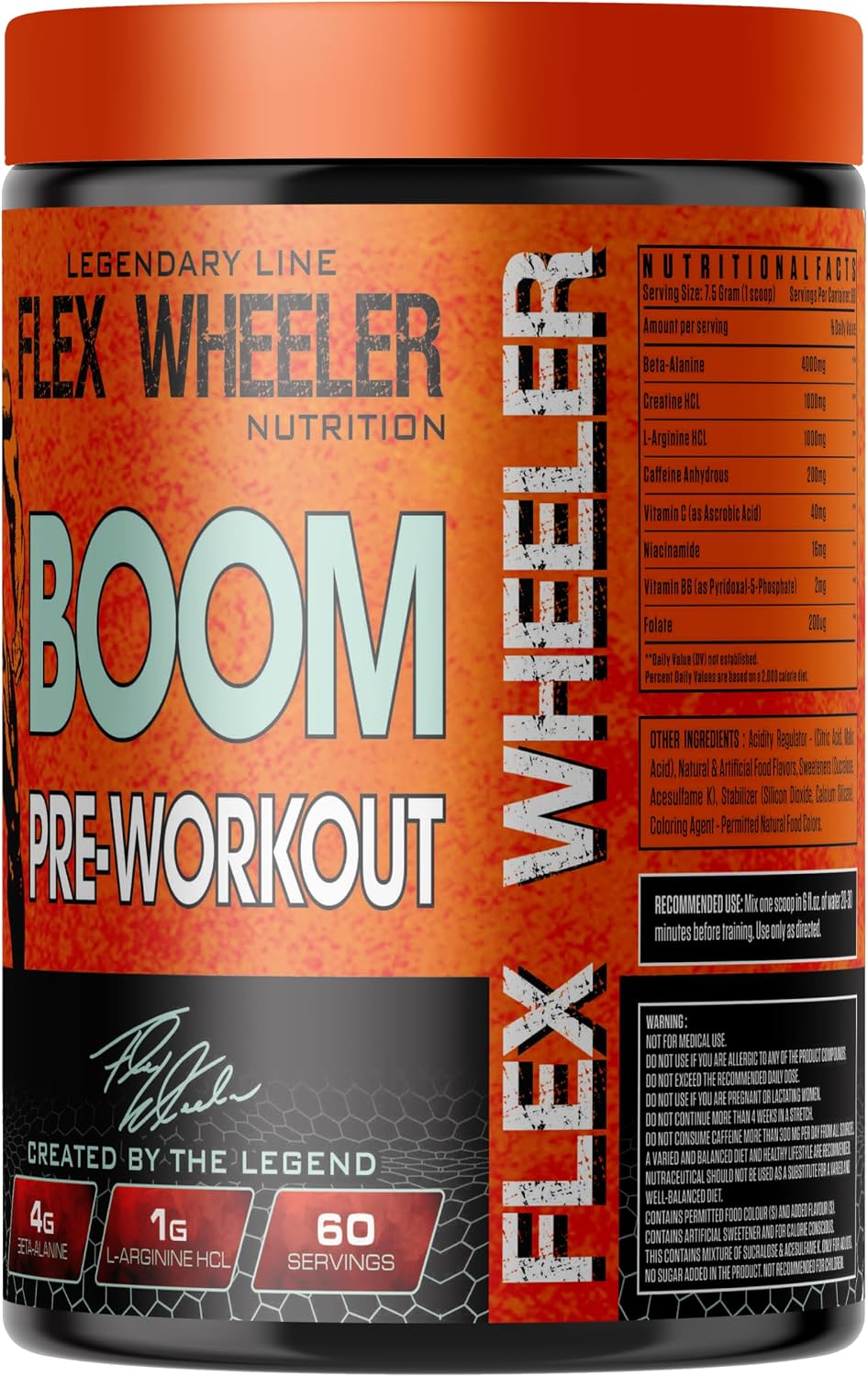 پودر پری‌ورک‌اوت FLEX WHEELER NUTRITION مدل BOOM، 450 گرم، 60 سروینگ، طعم تمشک آبی