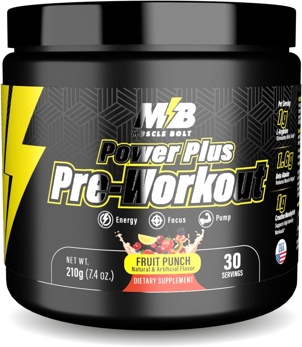 پودر پری‌ورک‌اوت Muscle Bolt مدل Power Plus، 210 گرم، طعم پانچ میوه