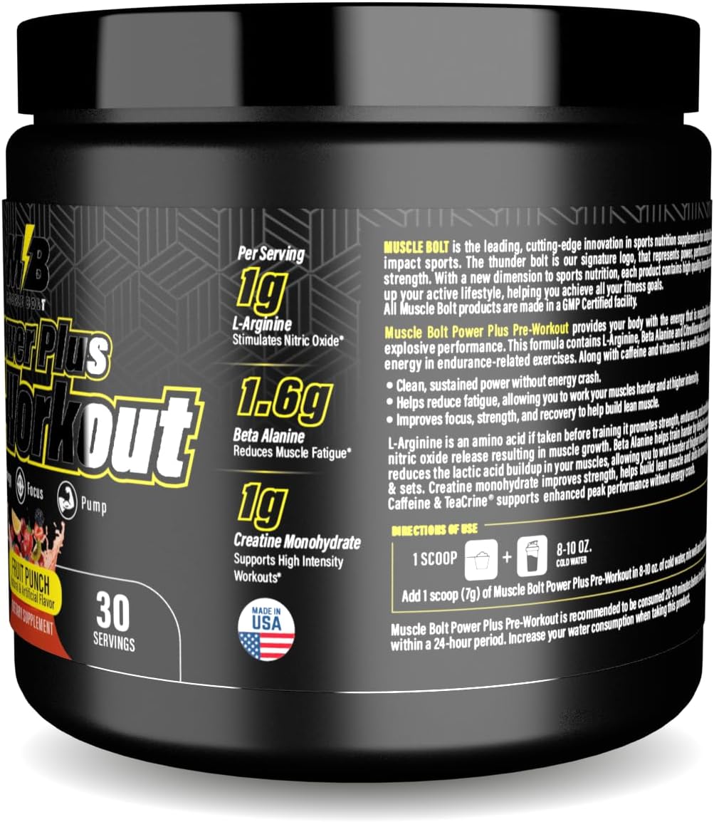 پودر پری‌ورک‌اوت Muscle Bolt مدل Power Plus، 210 گرم، طعم پانچ میوه