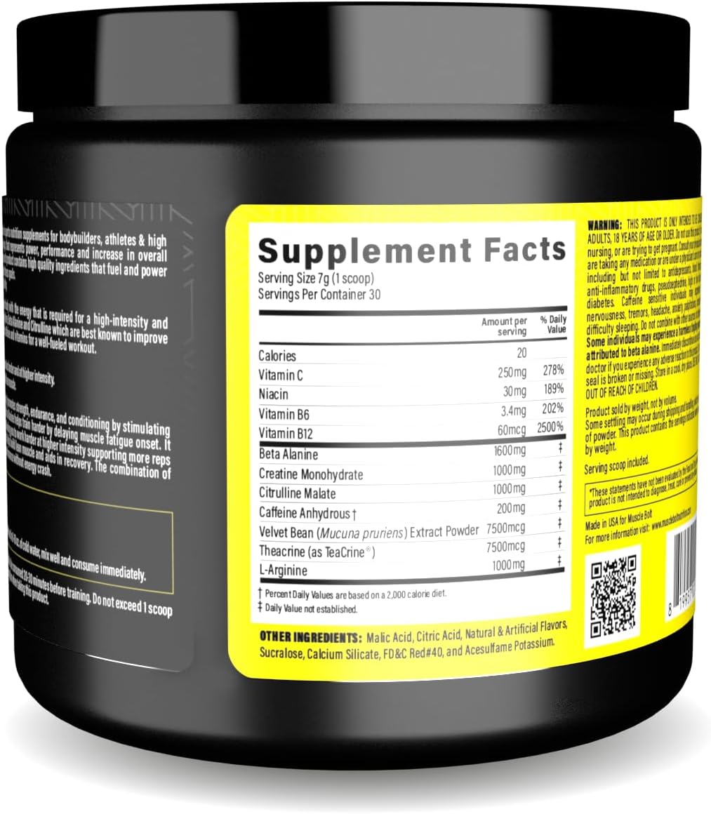 پودر پری‌ورک‌اوت Muscle Bolt مدل Power Plus، 210 گرم، طعم پانچ میوه