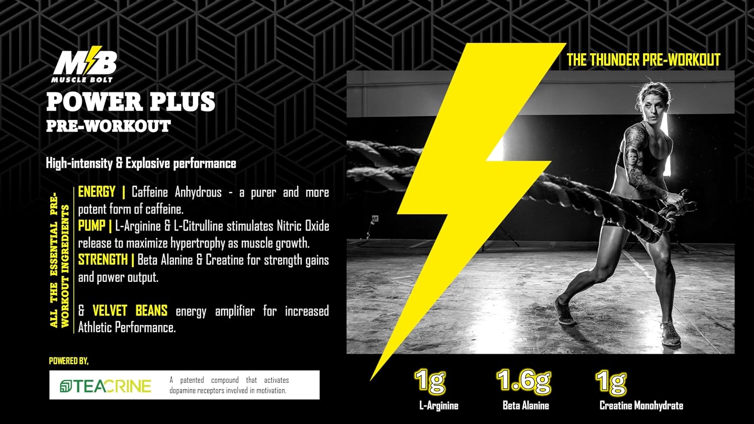 پودر پری‌ورک‌اوت Muscle Bolt مدل Power Plus، 210 گرم، طعم پانچ میوه