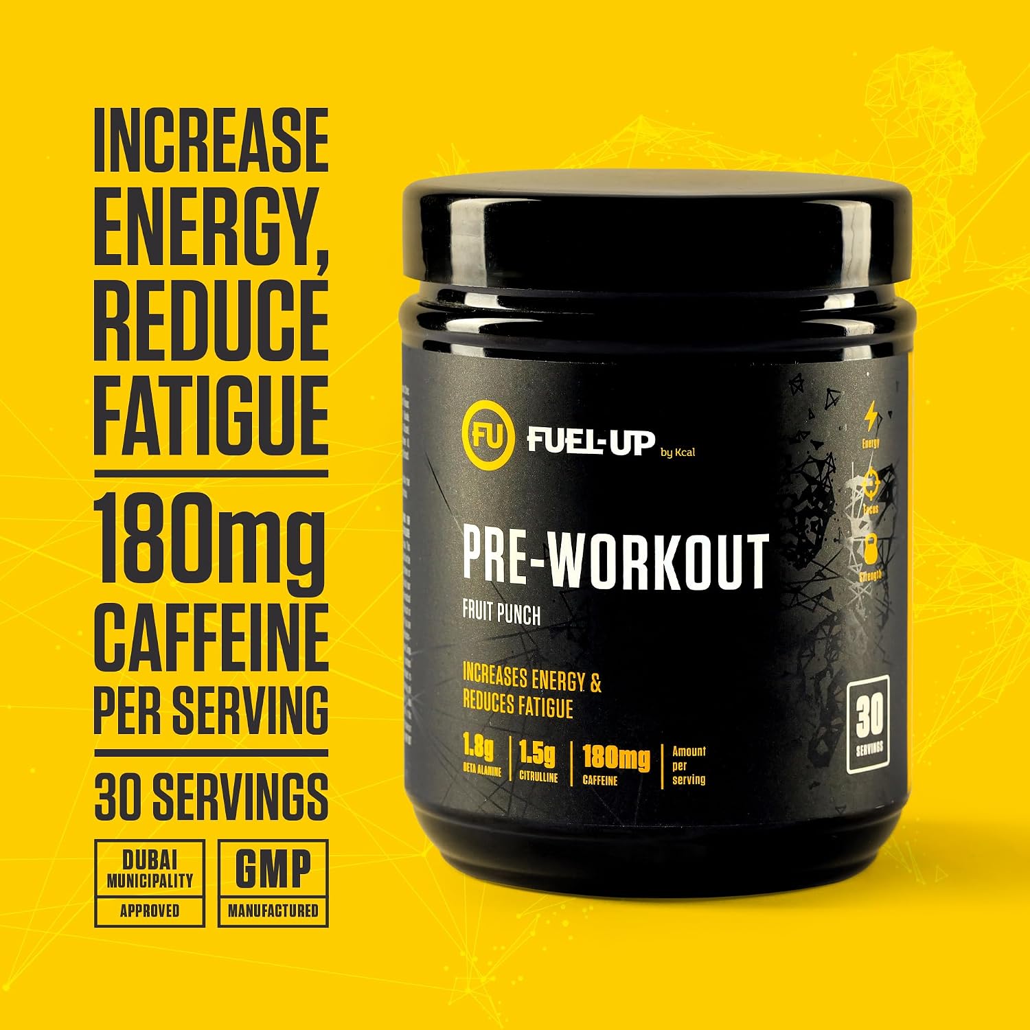 پودر پری‌ورک‌اوت FUEL-UP by Kcal، 300 گرم، 30 سروینگ، طعم پانچ میوه