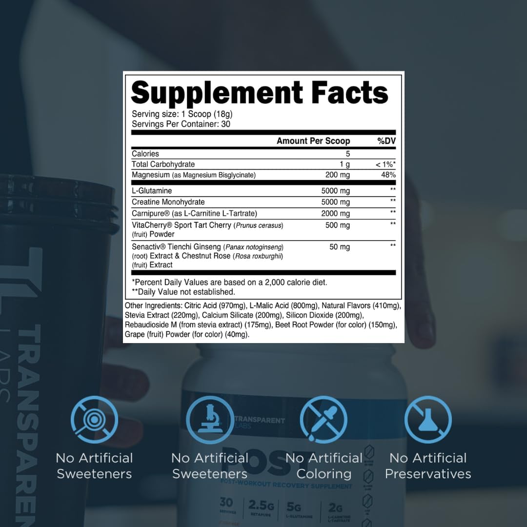 پودر بتا آلانین ترنسپرنت لبز مدل Post-Workout Muscle Recovery with L-Glutamine