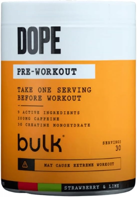 نوشیدنی پری‌ورک‌اوت BULK POWDERS مدل Bulk Dope، 495 گرم، 30 سروینگ، طعم توت‌فرنگی و لیمو