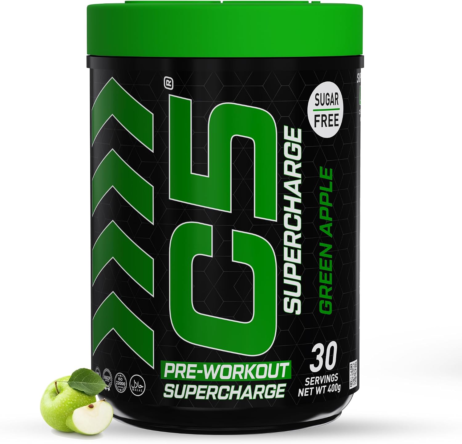 پودر پری‌ورک‌اوت C5 مدل Supercharge، 30 سروینگ، طعم سیب سبز