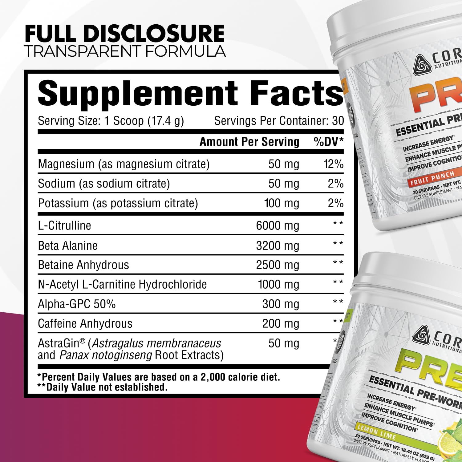 پودر پری‌ورک‌اوت Core Nutritionals، 30 سروینگ، طعم بری