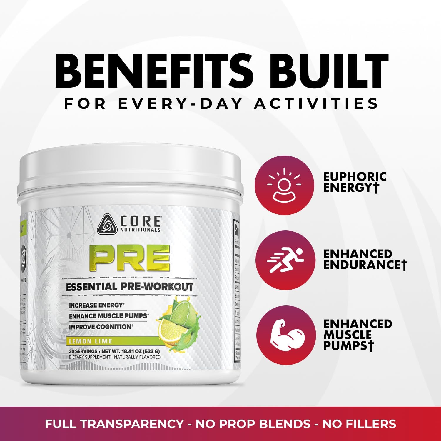 پودر پری‌ورک‌اوت Core Nutritionals، 30 سروینگ، طعم بری