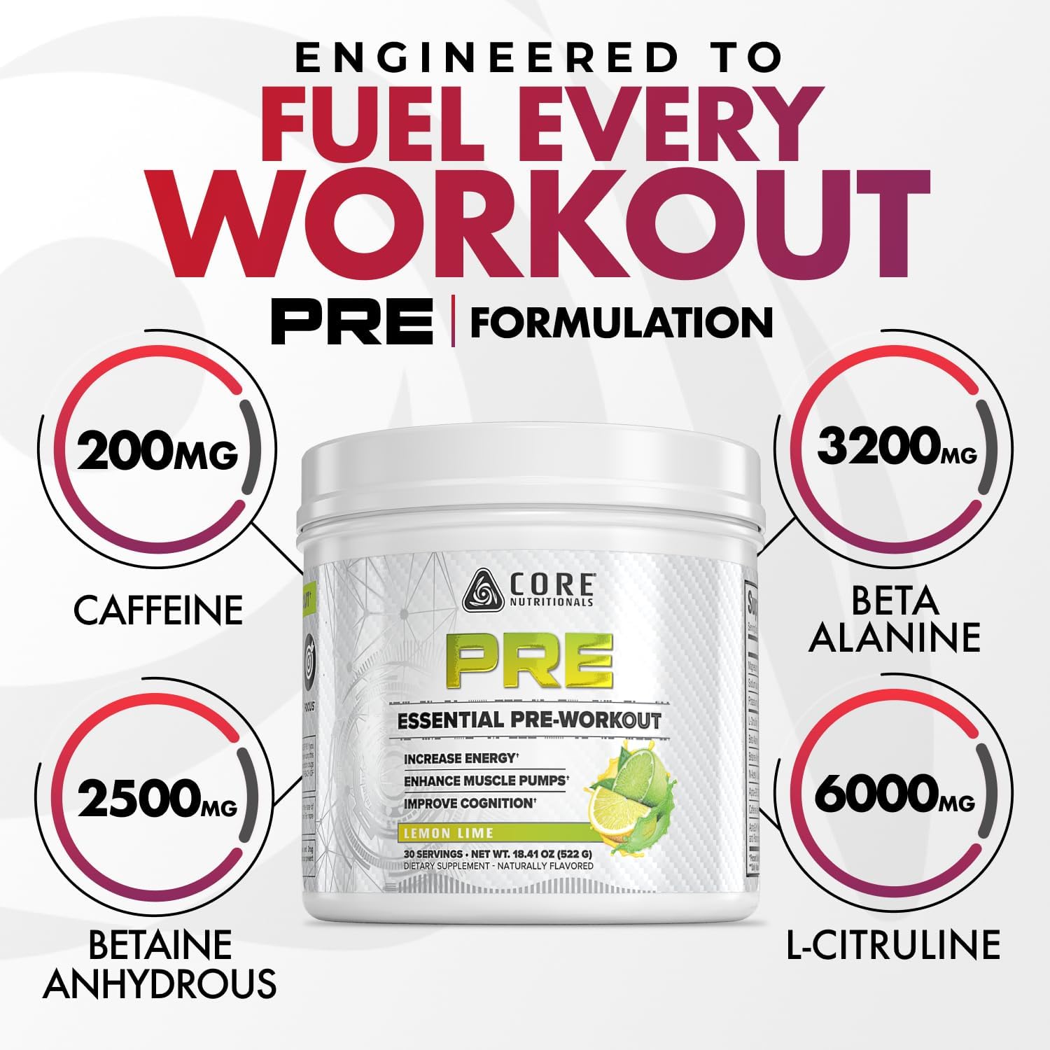پودر پری‌ورک‌اوت Core Nutritionals، 30 سروینگ، طعم بری