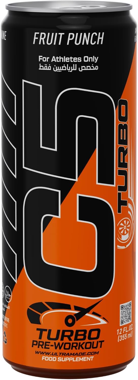 نوشیدنی پری‌ورک‌اوت C5 مدل Turbo، 355 میلی‌لیتر، طعم پانچ میوه