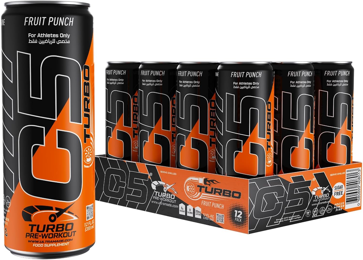 نوشیدنی پری‌ورک‌اوت C5 مدل Turbo، 355 میلی‌لیتر، طعم پانچ میوه