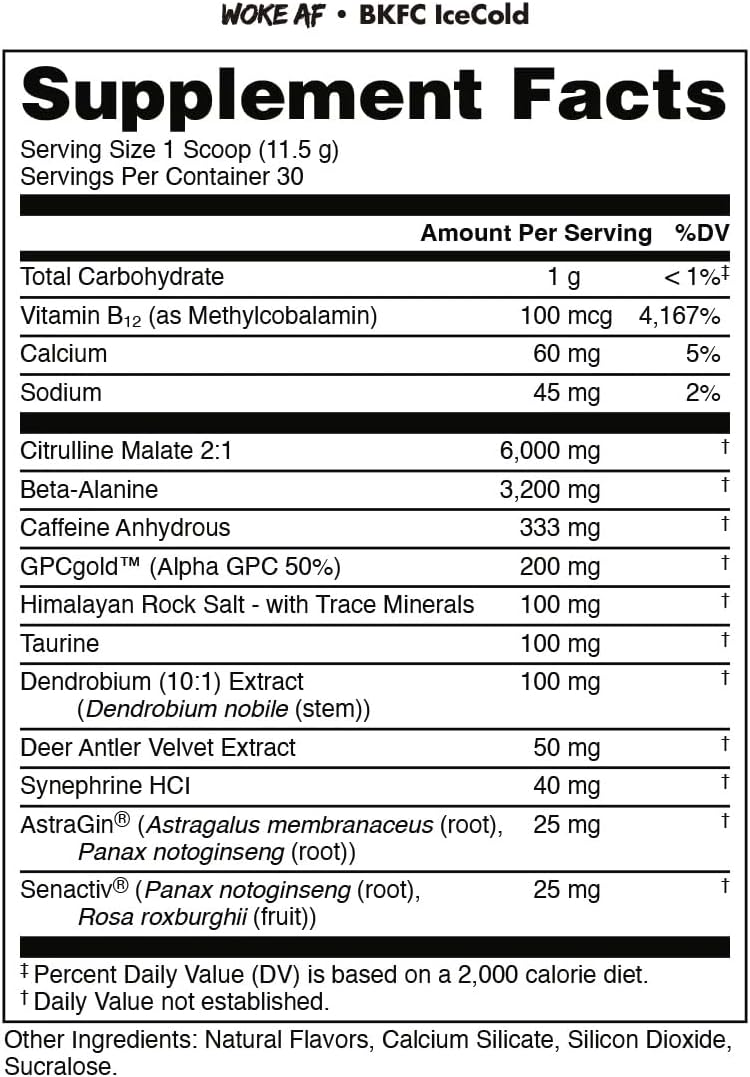 پودر پری‌ورک‌اوت باکد آپ مدل Woke AF High-Stimulant، 345 گرم، 20 سروینگ
