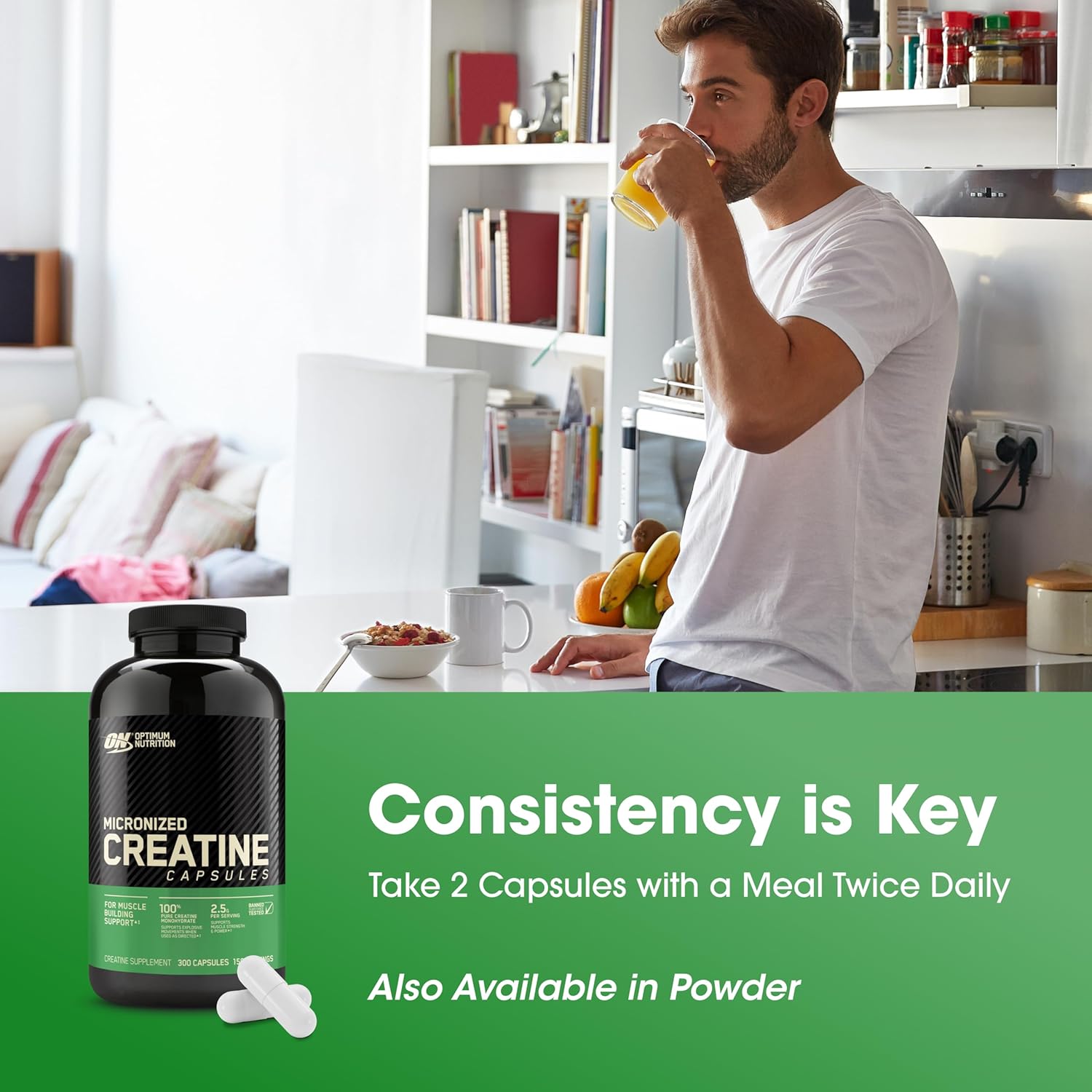 کپسول کراتین مونوهیدرات Optimum Nutrition – 300 کپسول، میکرونیزه