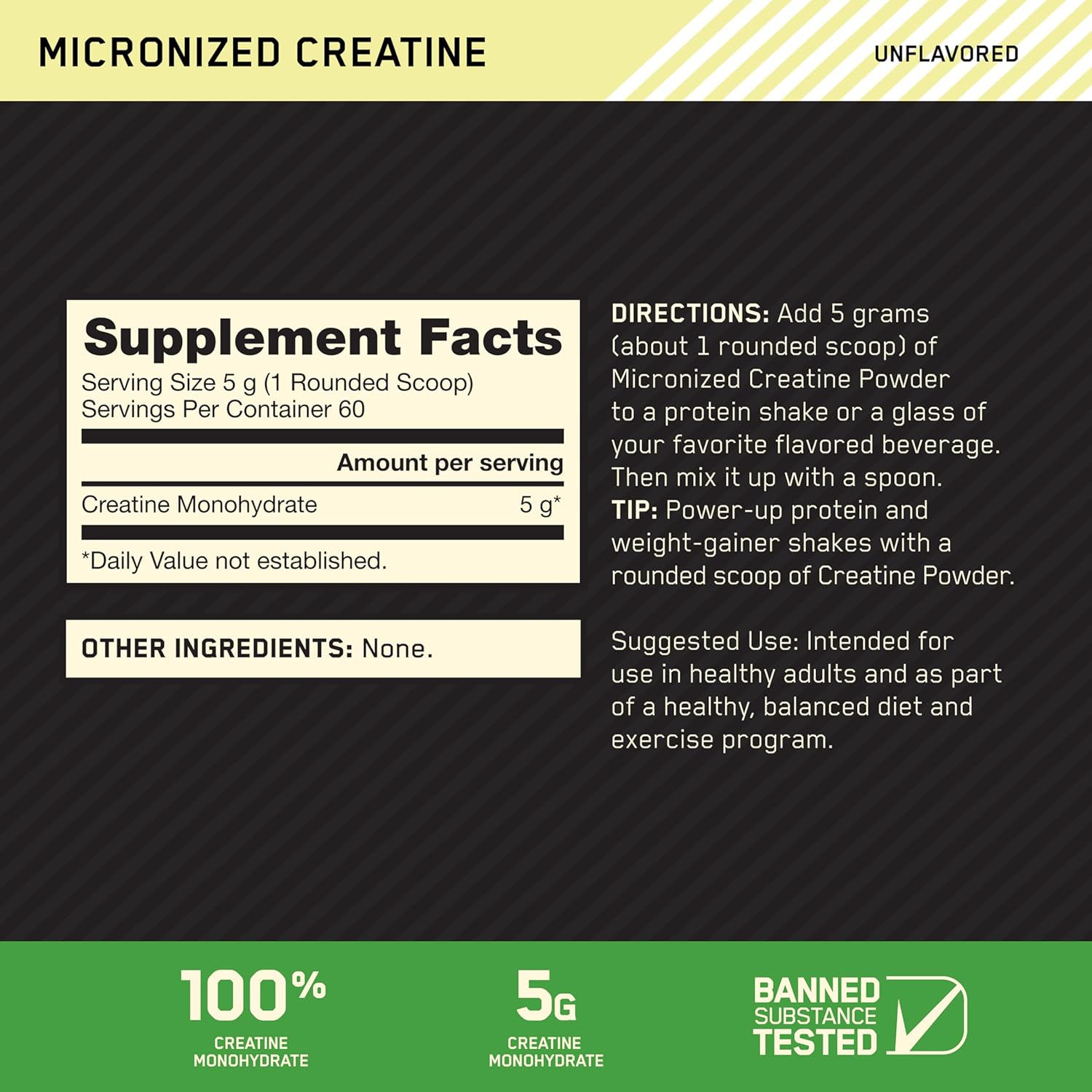 پودر کراتین مونوهیدرات Optimum Nutrition – 300 گرم، 60 وعده، بدون طعم