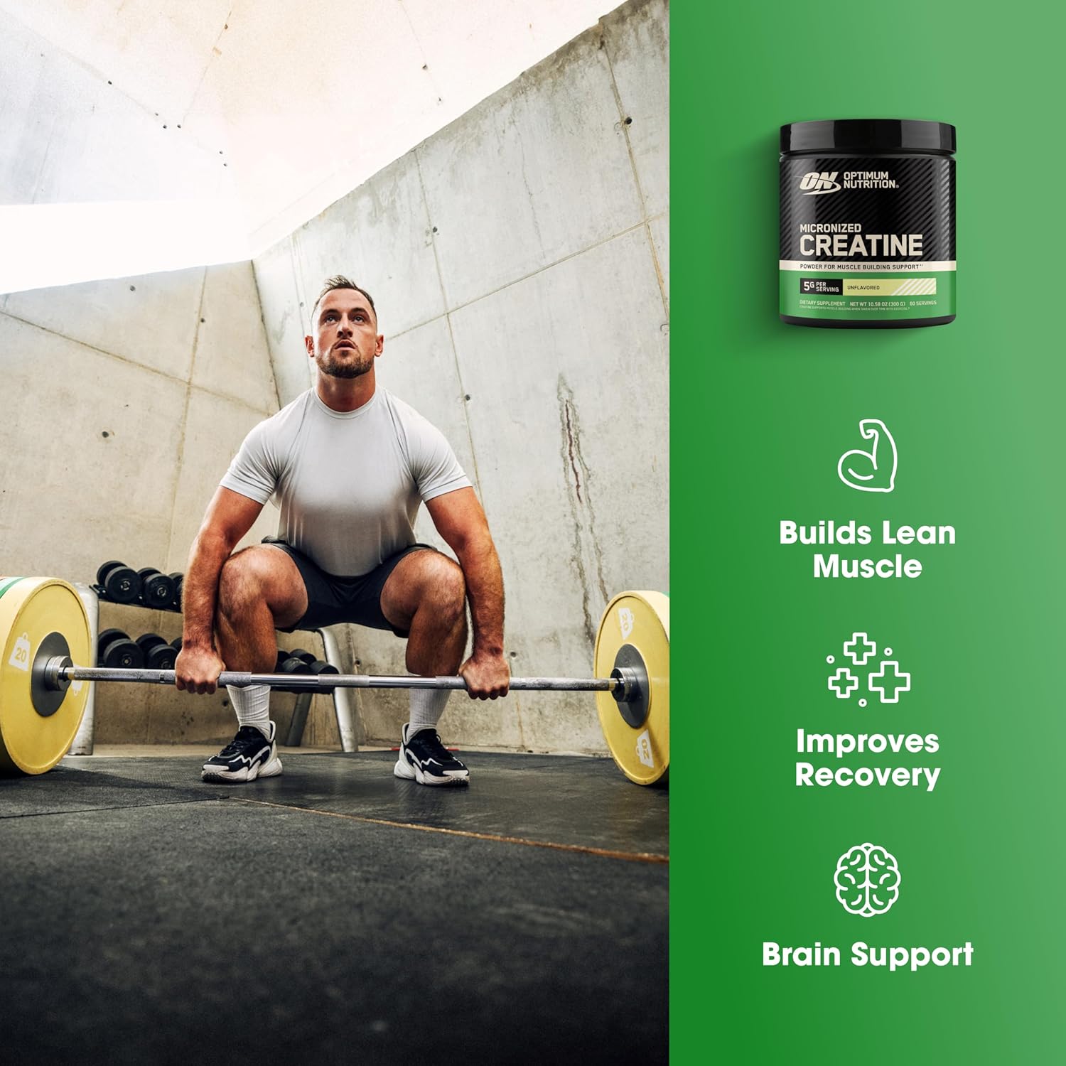 پودر کراتین مونوهیدرات Optimum Nutrition – 300 گرم، 60 وعده، بدون طعم