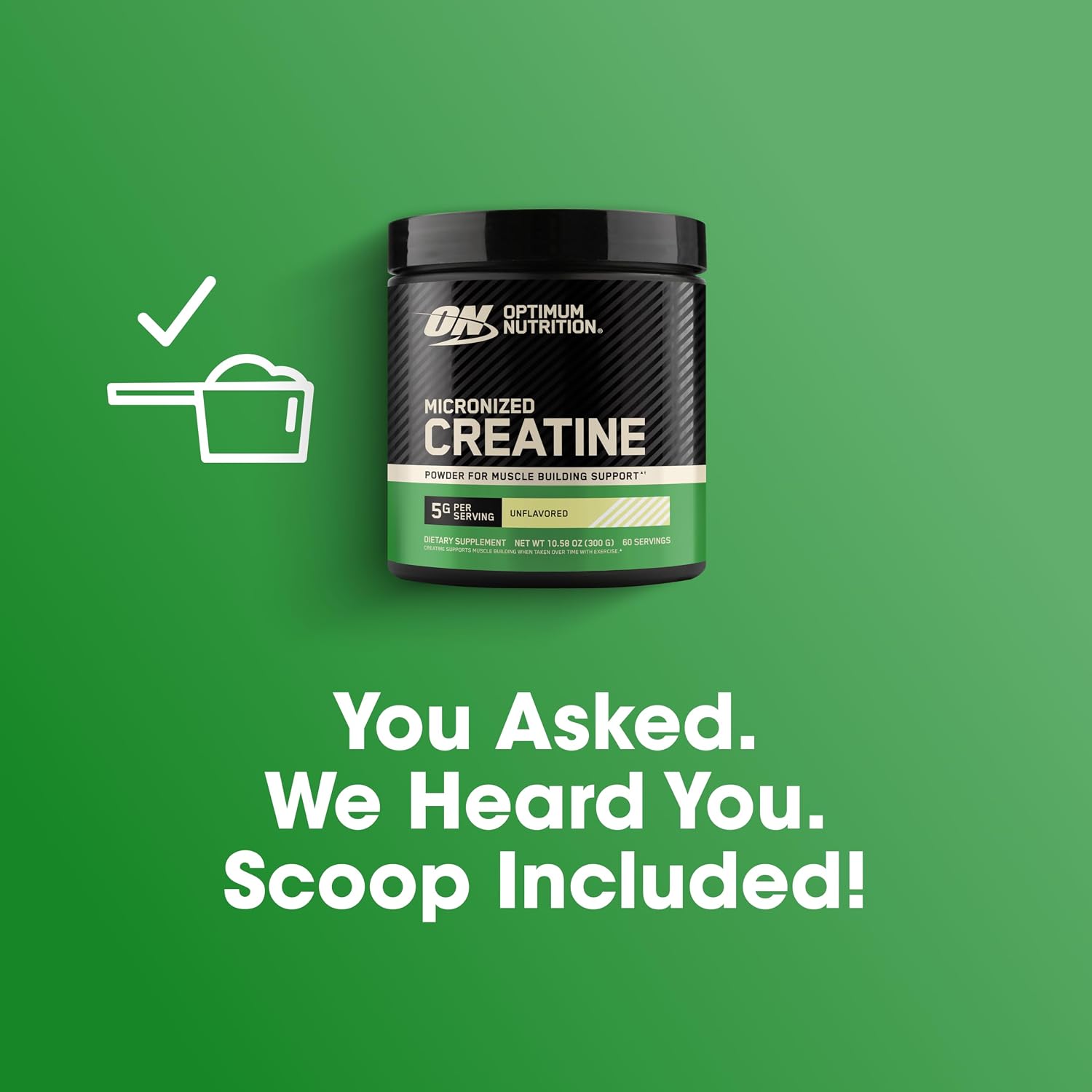 پودر کراتین مونوهیدرات Optimum Nutrition – 300 گرم، 60 وعده، بدون طعم