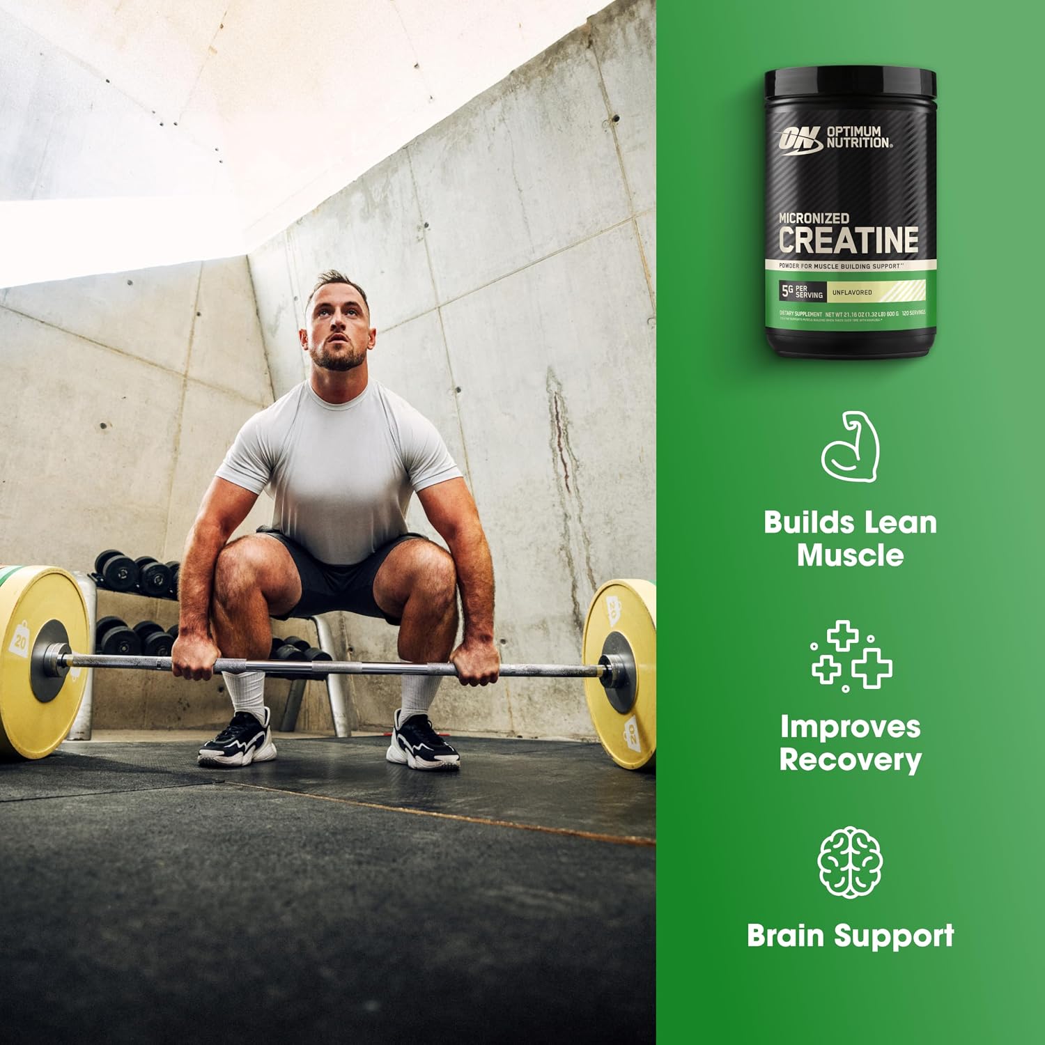 پودر کراتین مونوهیدرات Optimum Nutrition – 600 گرم، 120 وعده، بدون طعم