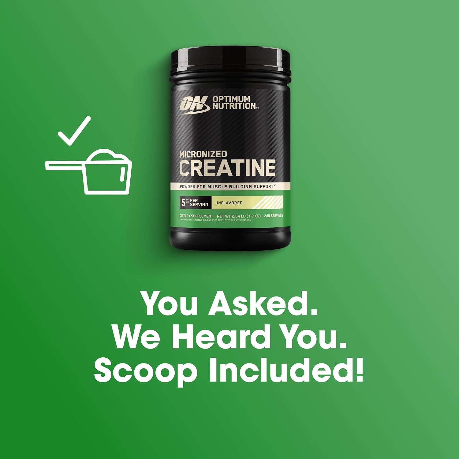 پودر کراتین مونوهیدرات Optimum Nutrition – 1200 گرم، 240 وعده، بدون طعم