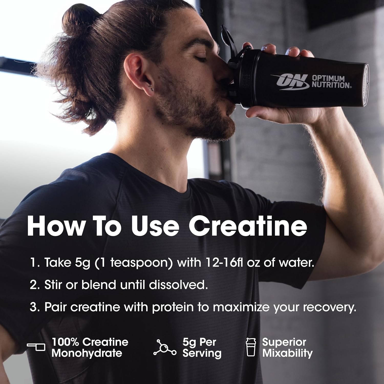 پودر کراتین مونوهیدرات Optimum Nutrition – 1200 گرم، 240 وعده، بدون طعم