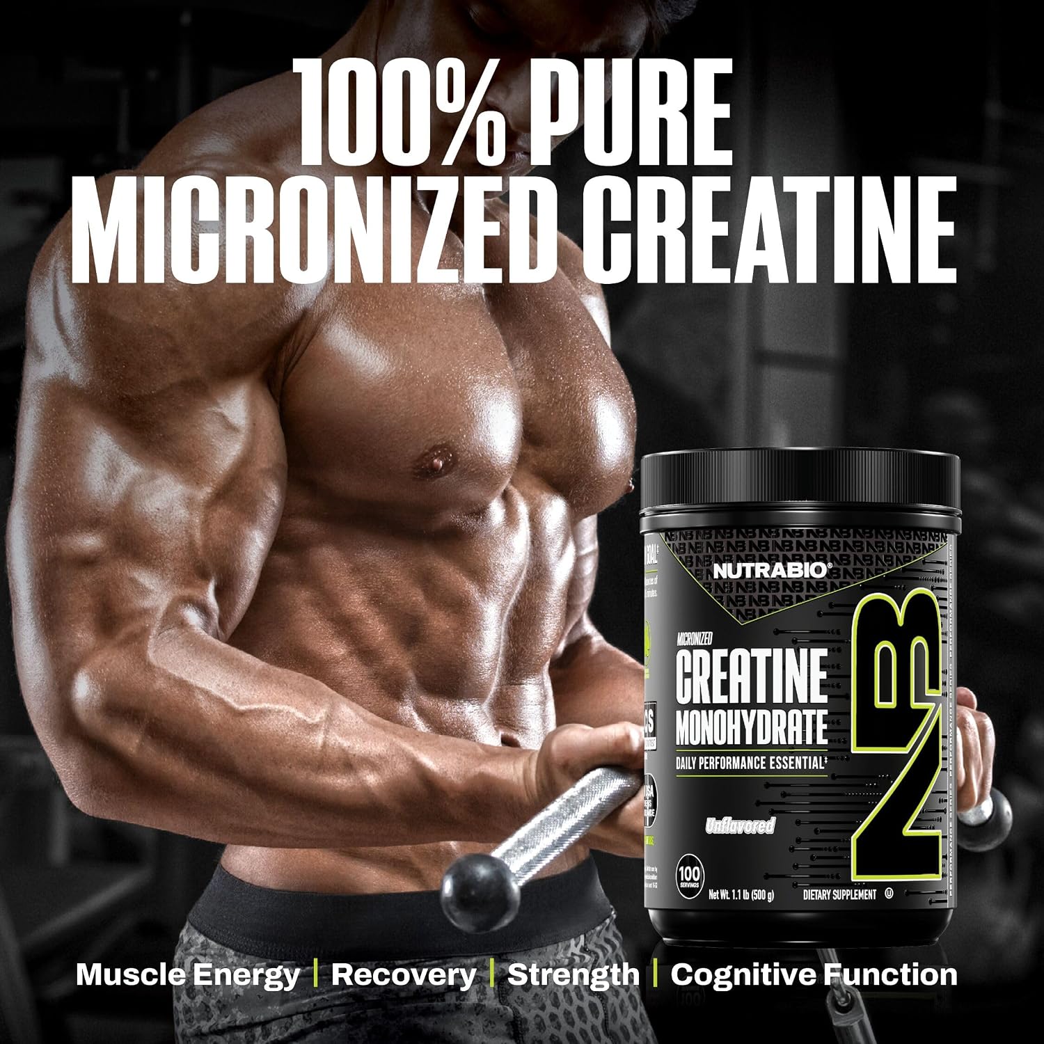 پودر کراتین مونوهیدرات NutraBio – 500 گرم، بدون طعم، میکرونیزه